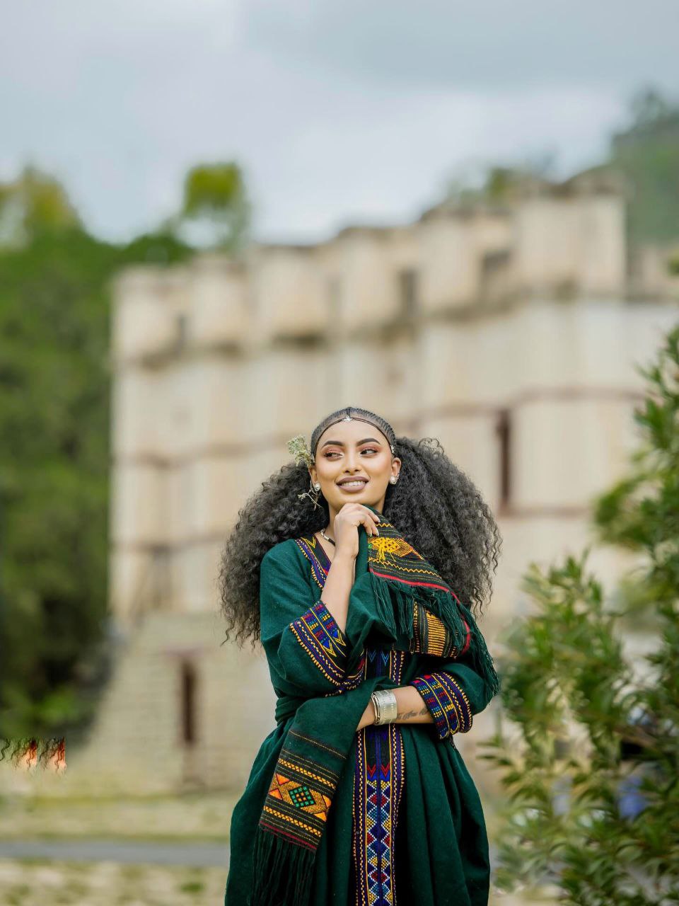 Elegant Traditional Ethiopian Dress Handwoven Green Habesha Kemis Colorful Pattern Habesha Dress 0061