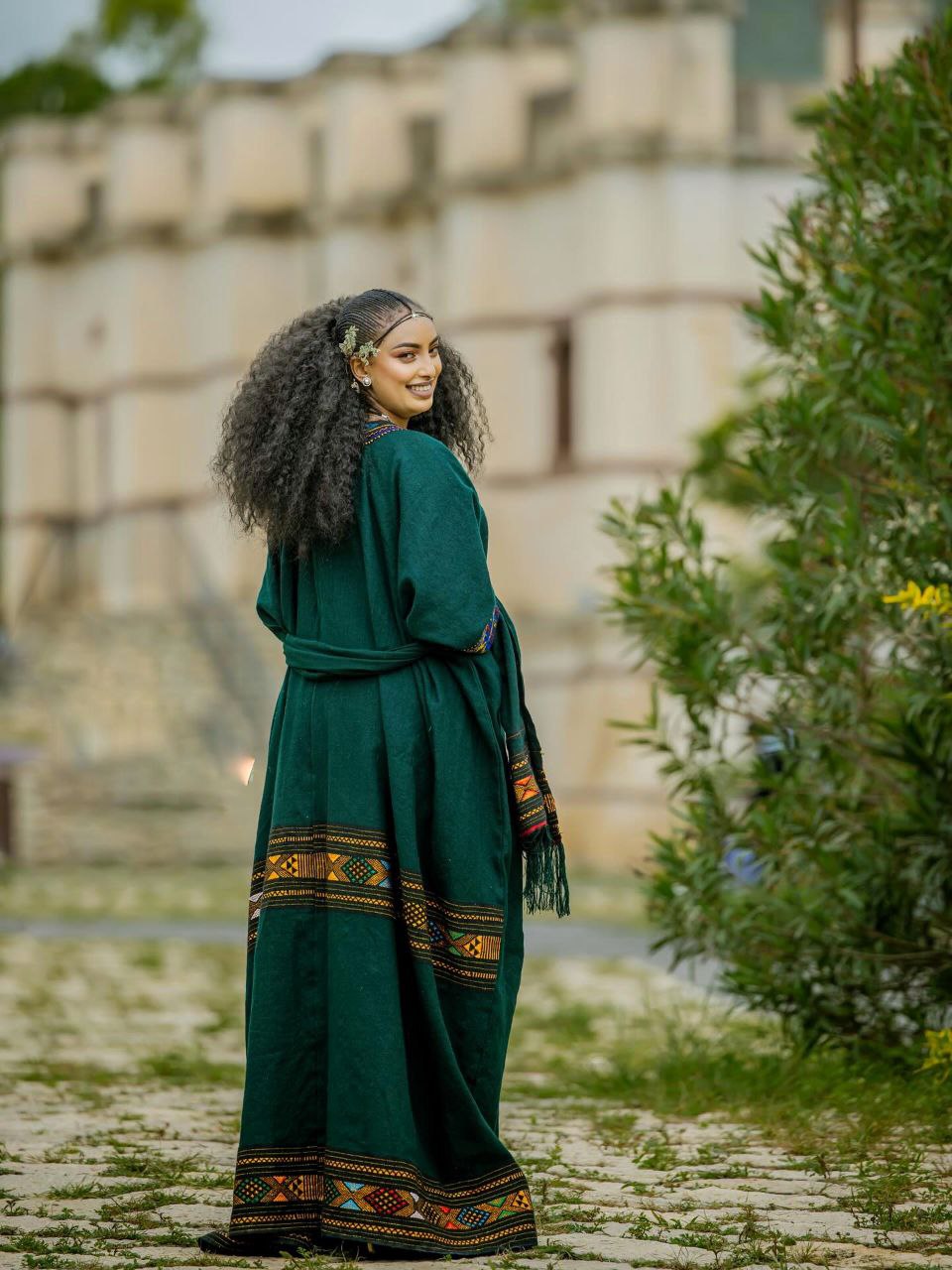 Elegant Traditional Ethiopian Dress Handwoven Green Habesha Kemis Colorful Pattern Habesha Dress 0061