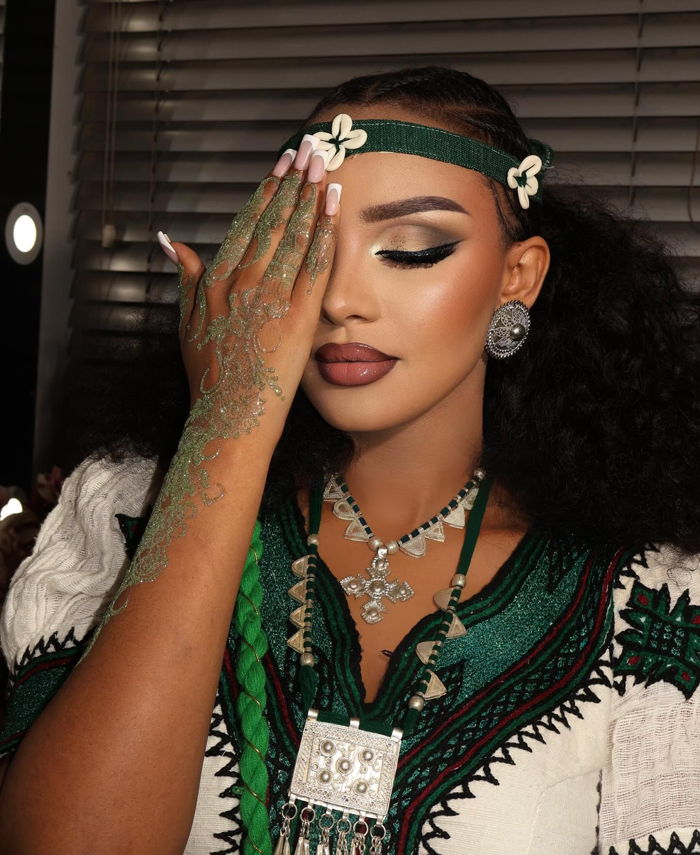Stunning White & Green Traditional Ethiopian Dress Hand-Embroidered Habesha Kemis Authentic Habesha Dress For Special Events 0062