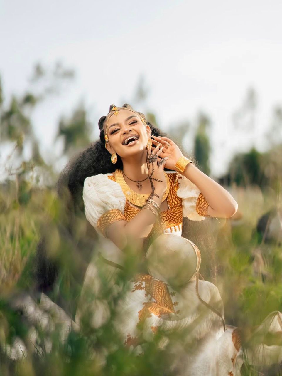 Golden Embroidered Habesha Kemis Traditional White Ethiopian Cultural Dress Classic Habesha Dress For Holidays 0068