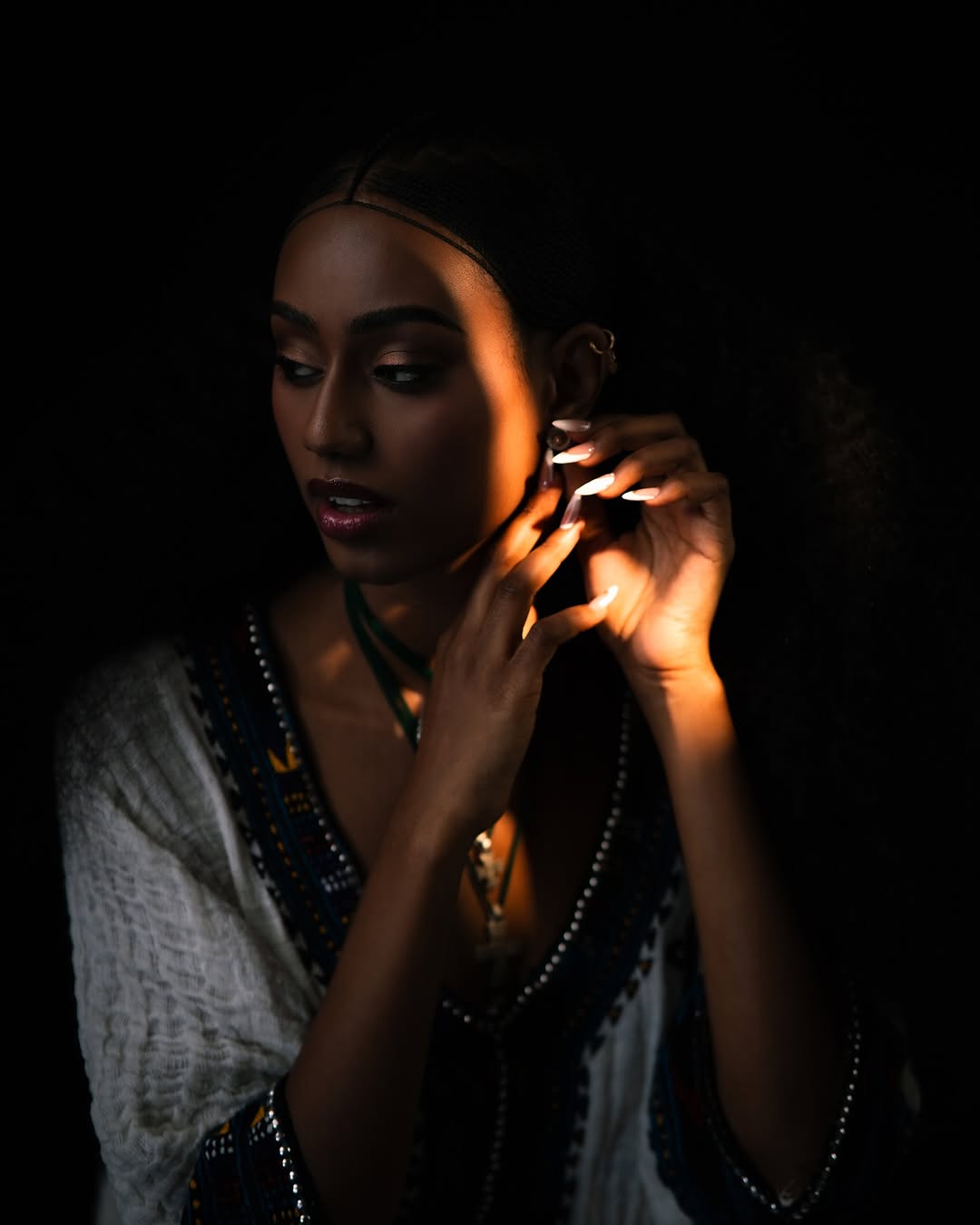 Royal Ethiopian Traditional Dress White Habesha Kemis with Teal & Black Tibeb Handwoven Habesha Dress 0074