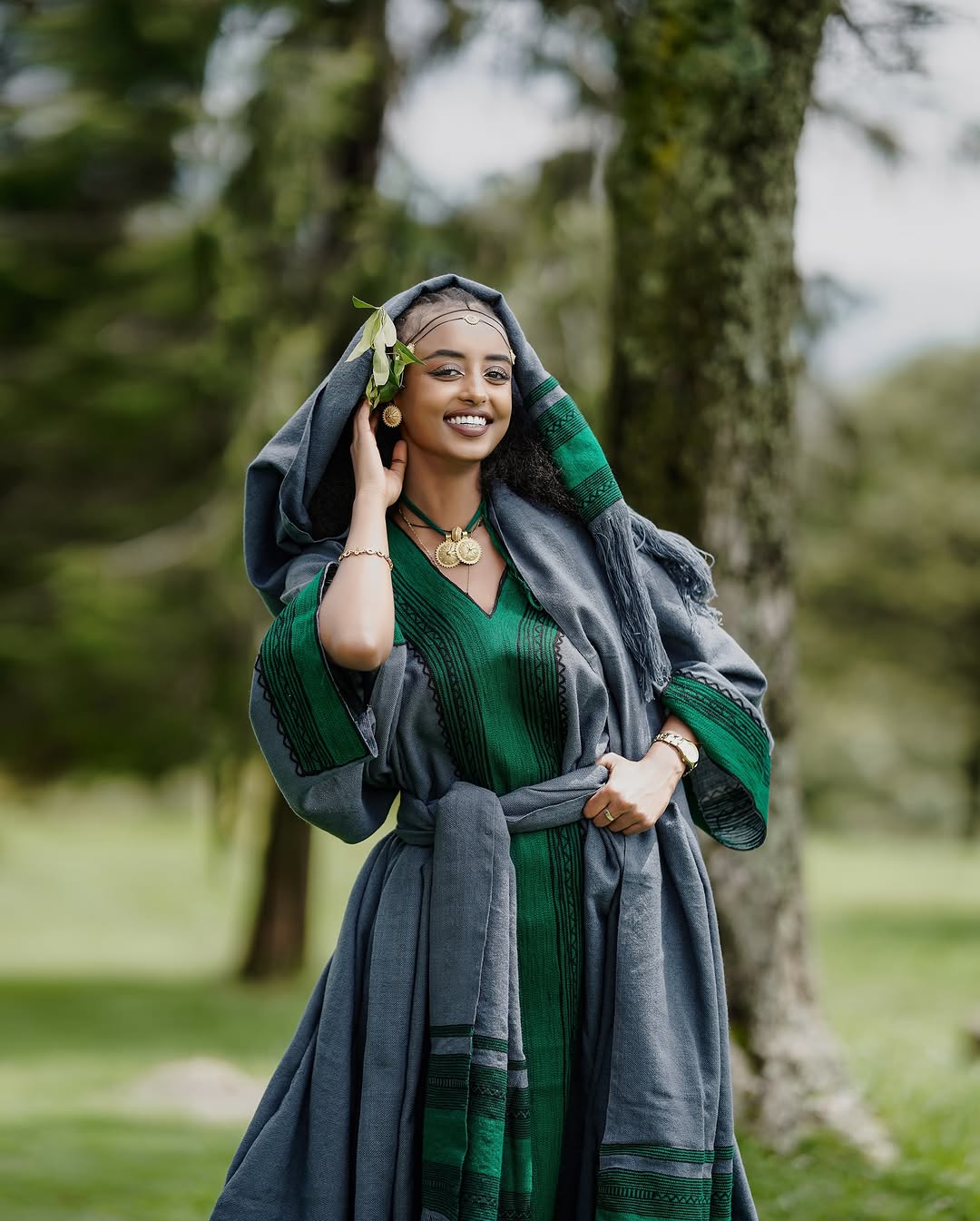 Green and Grey Habesha Kemis Handwoven Ethiopian Traditional Dress Habesha Dress for Special Events 0077