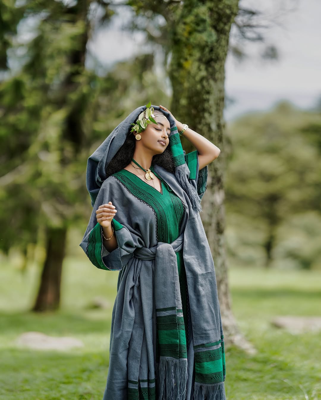 Green and Grey Habesha Kemis Handwoven Ethiopian Traditional Dress Habesha Dress for Special Events 0077