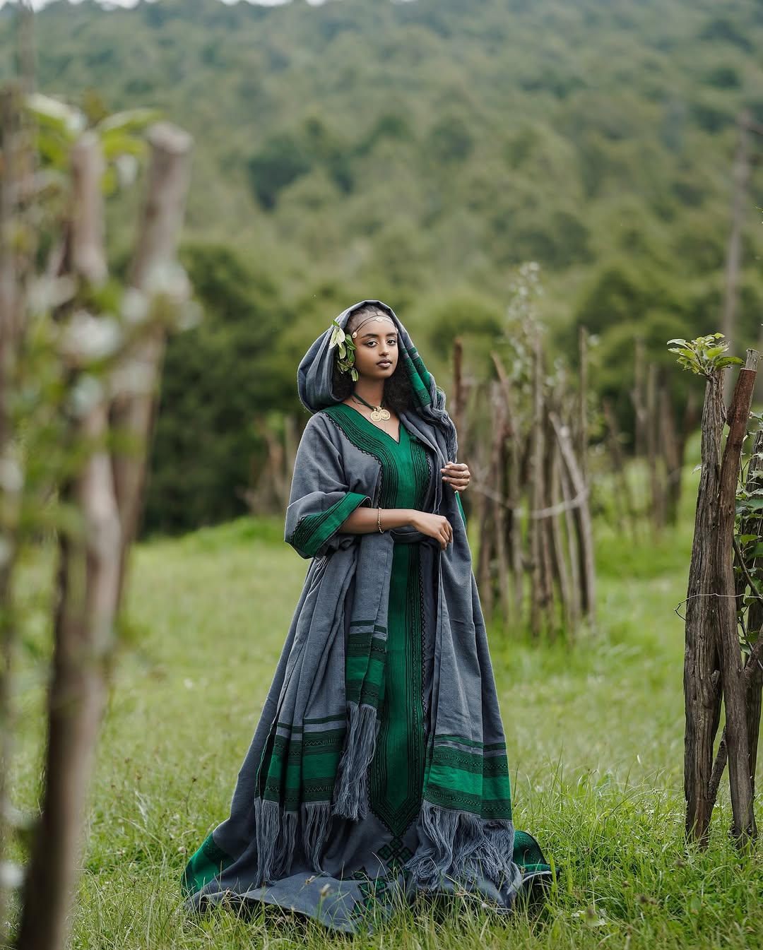 Green and Grey Habesha Kemis Handwoven Ethiopian Traditional Dress Habesha Dress for Special Events 0077