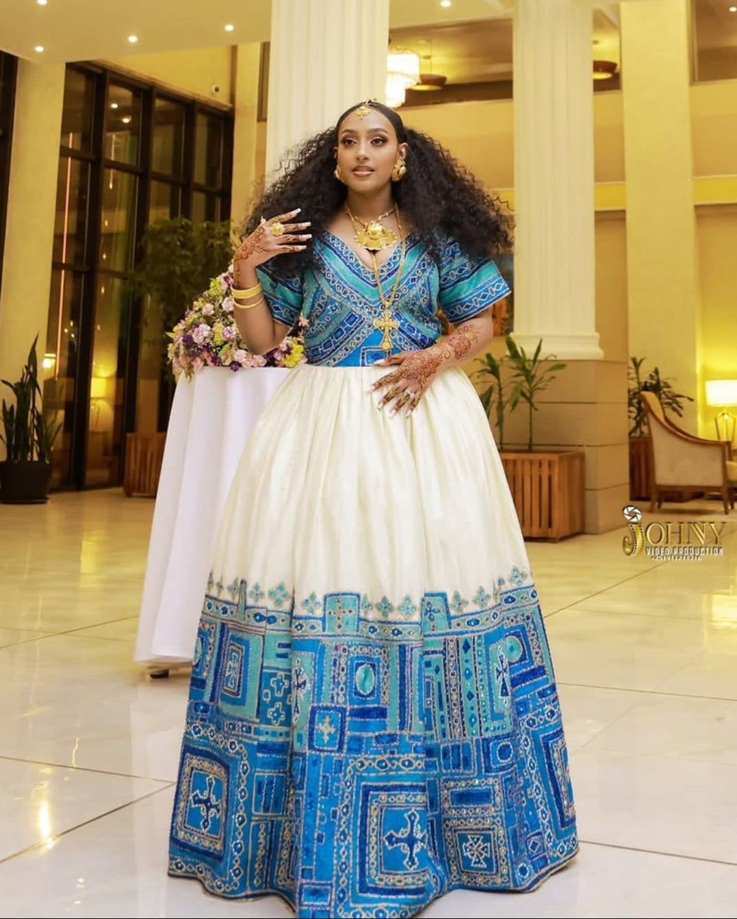ethiopian designer dresses Misrak Modern Ethiopian Habesha Dress | Golden Peach Skirt And Purple Floral Embroidery Ethiopian Clothing
