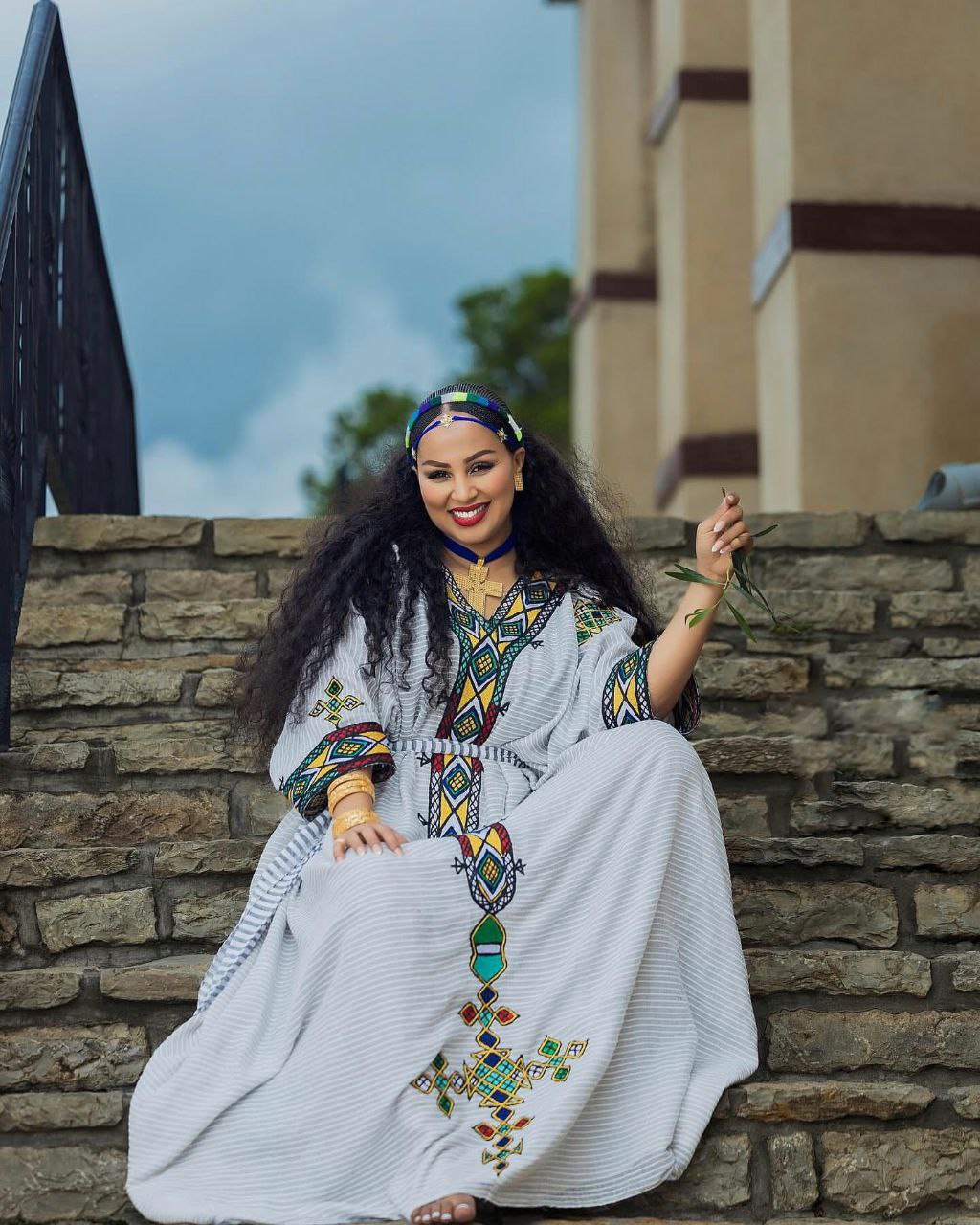 Ethiopian Cultural Dress for Women Handwoven Tibeb Habesha Kemis Bold Geometric Pattern Habesha Dress 0086
