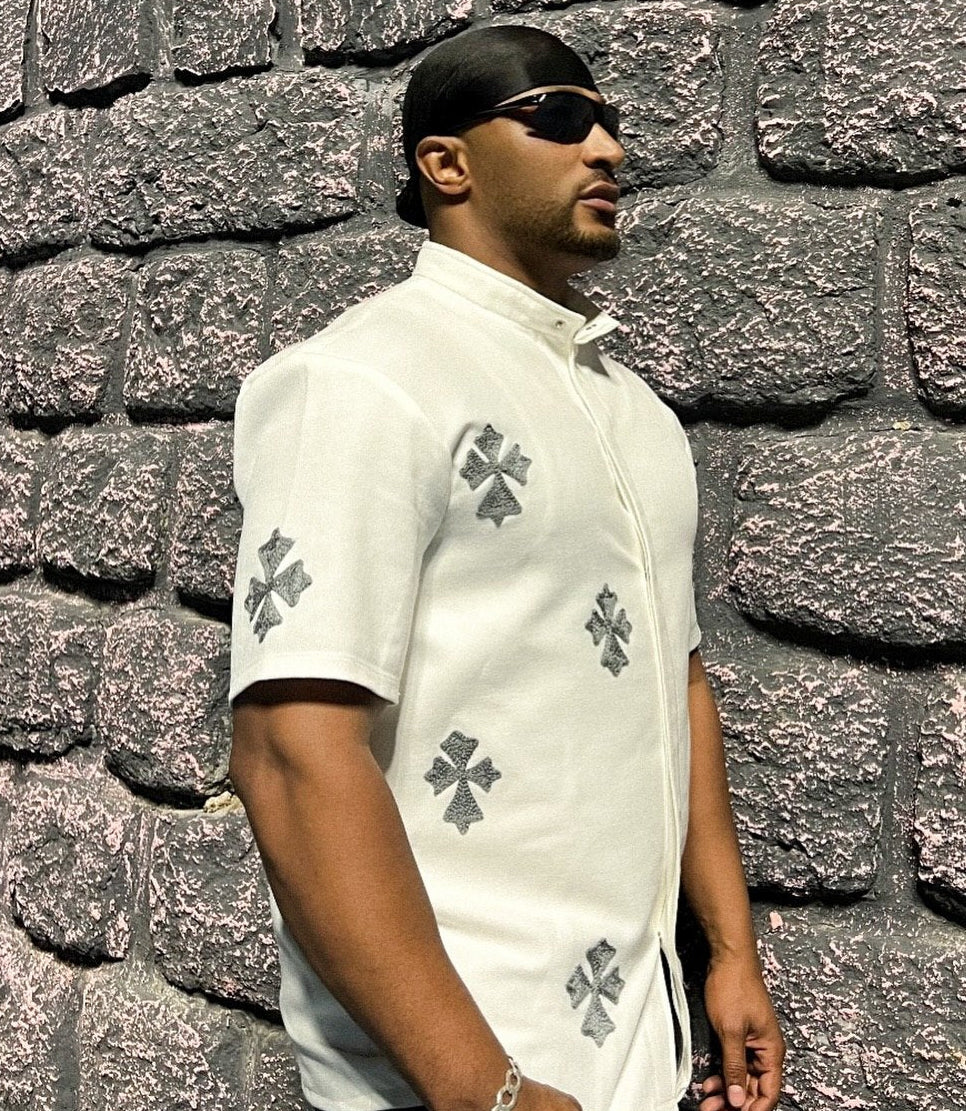 Elegant Ethiopian Men’s Shirt Short Sleeve Cultural Wear Modern Habesha Style 784