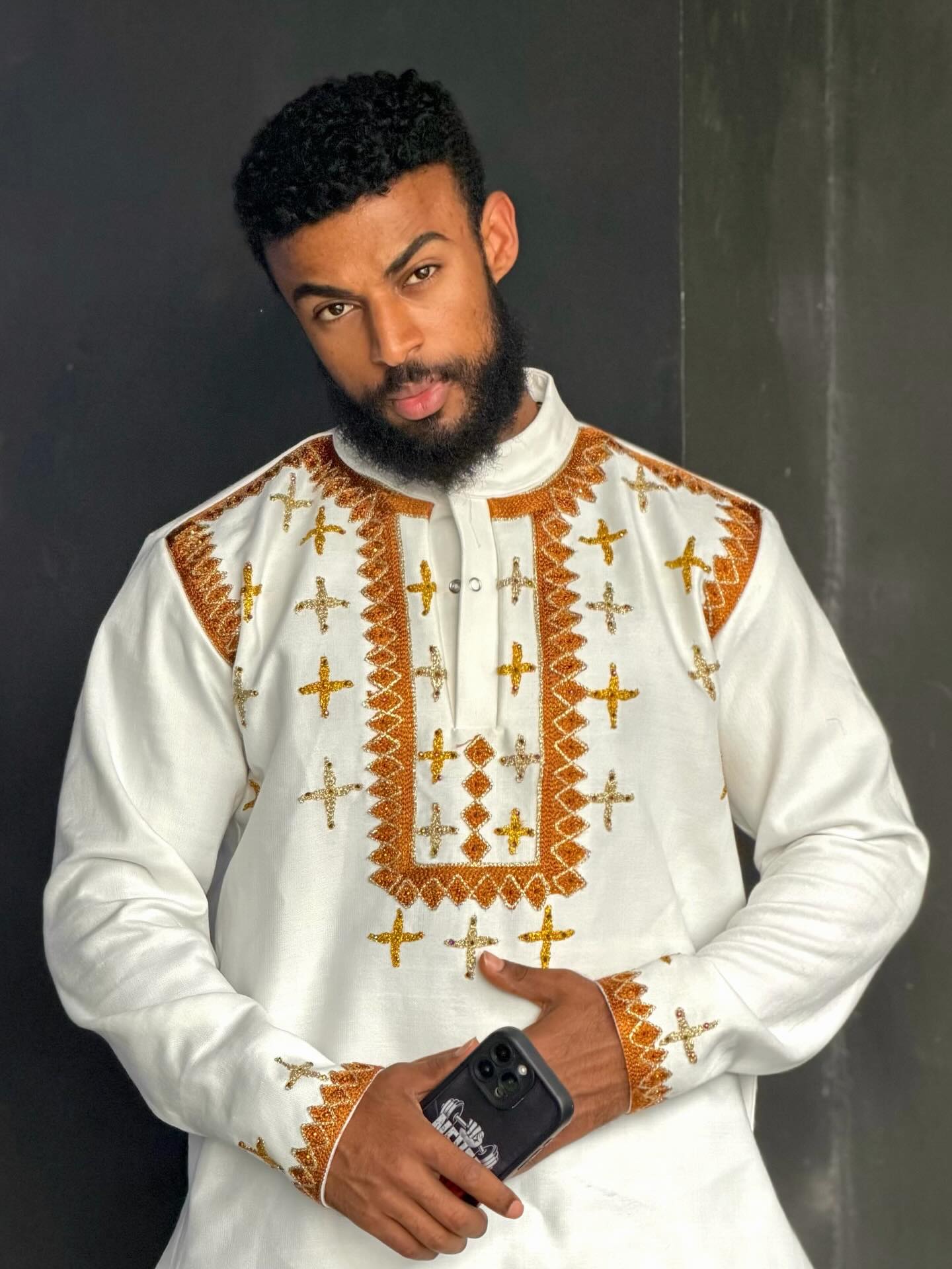 Premium Ethiopian Traditional Men's Shirt Hand-Embroidered Habesha Formal Shirt 948