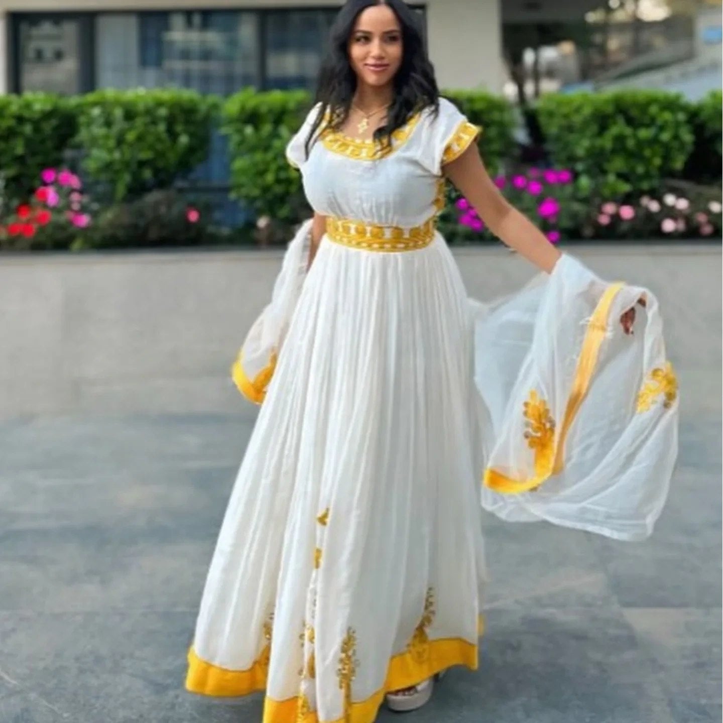 Golden Yellow Habesha Dress Design Habesha Kemis With Netela Timeless Ethiopian Clothing 0059