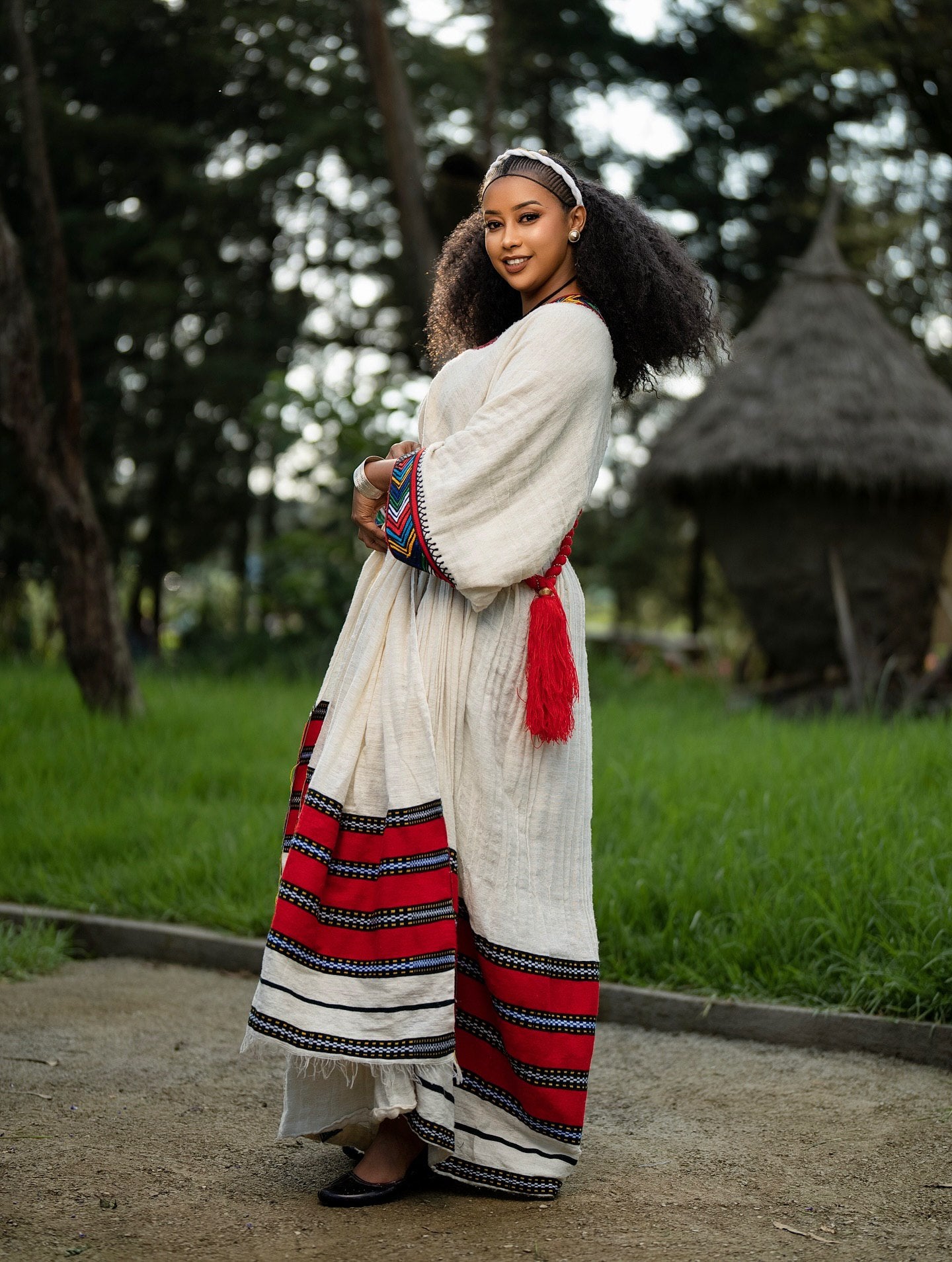 Stunning Traditional Habesha Kemis Red Tibeb Embroidery Habesha Dress Handwoven Ethiopian clothing 0070