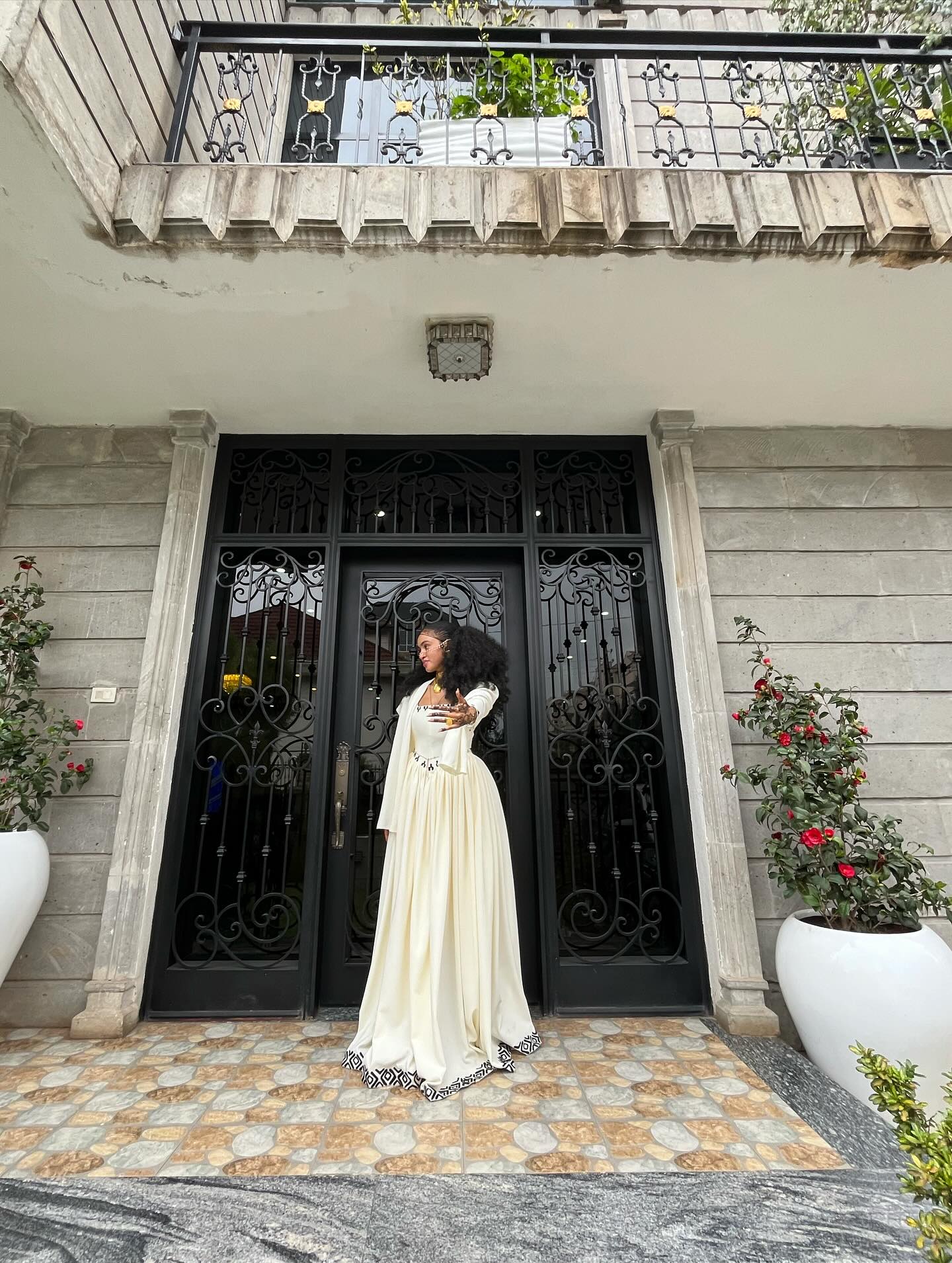 Elegant White Ethiopian Dress Black Geometric Border Design Habesha Kemis Graceful Habesha Dress For Occasions 0081