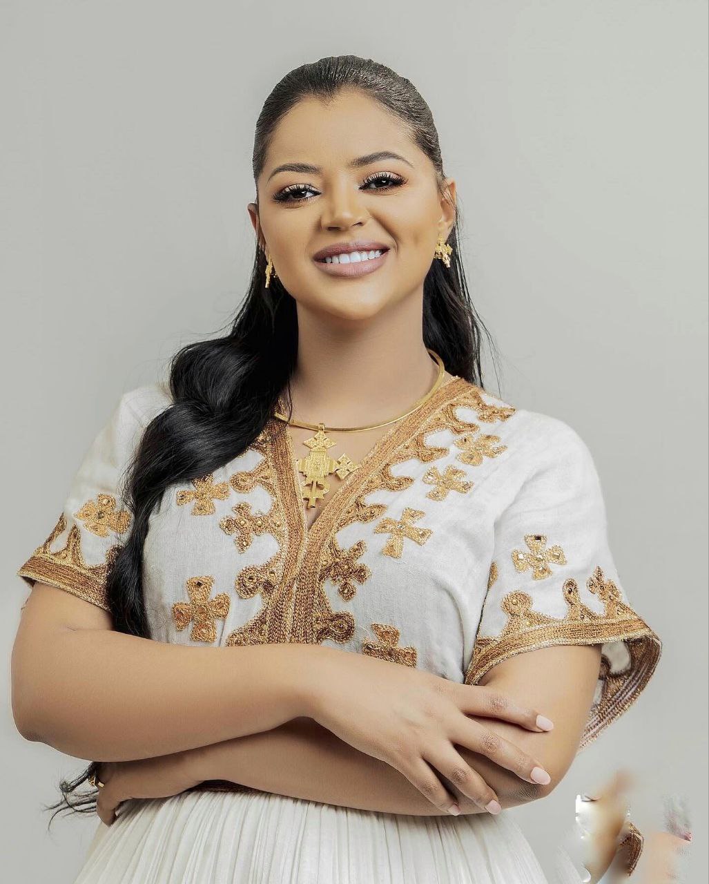 Gold Embroidered Ethiopian Traditional Dress Regal Habesha Kemis For Wedding Classic Wedding Habesha Dress 0092