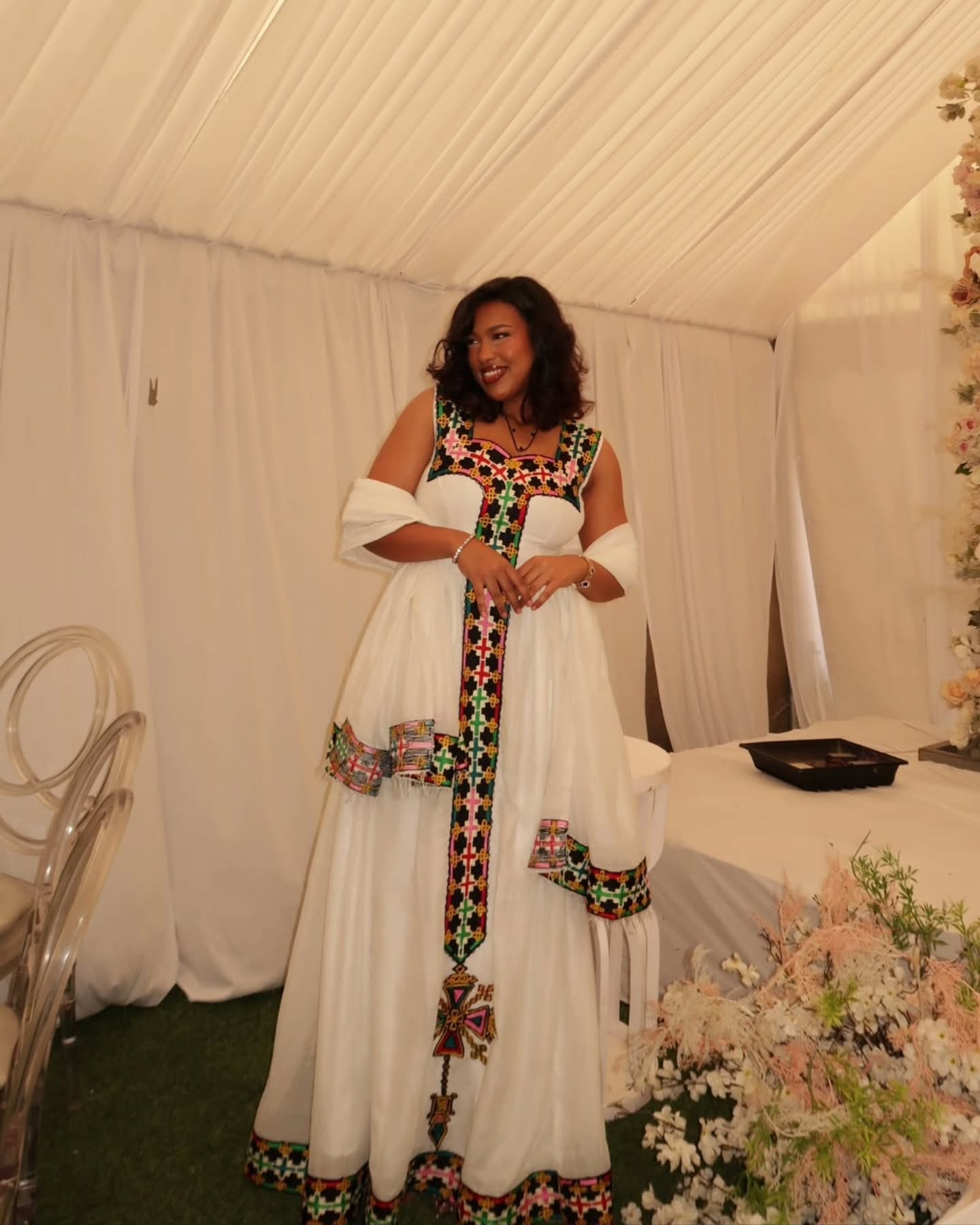 Vibrant Ethiopian Habesha Kemis Colorful Handwoven Tibeb Habesha Dress Cross Embroidery Ethiopian Clothing 102