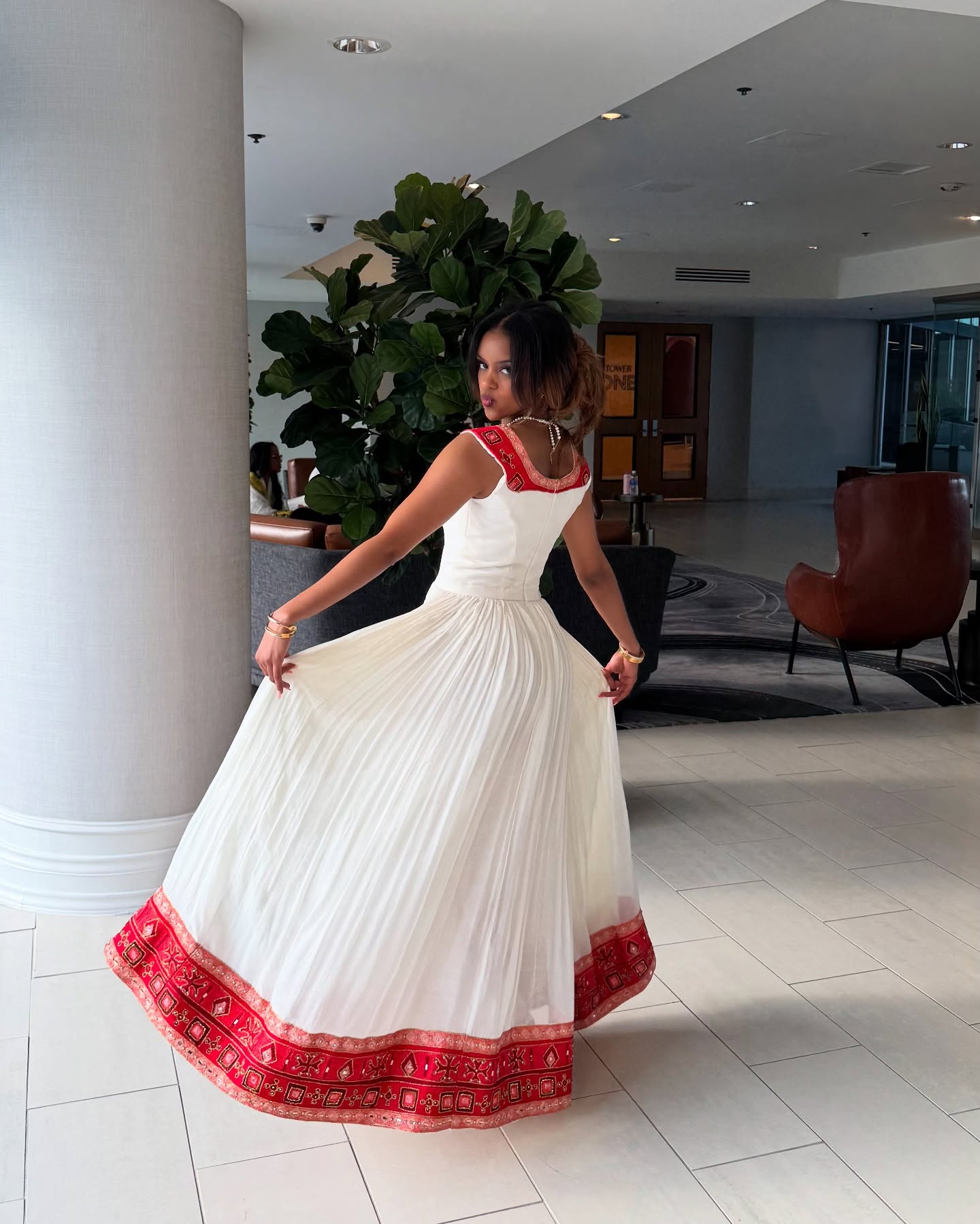 Modern Habesha Traditional Dress Sleeveless Ethiopian Cultural Gown Red & White Embroidery Habesha Kemis Handwoven Habesha Dress 111