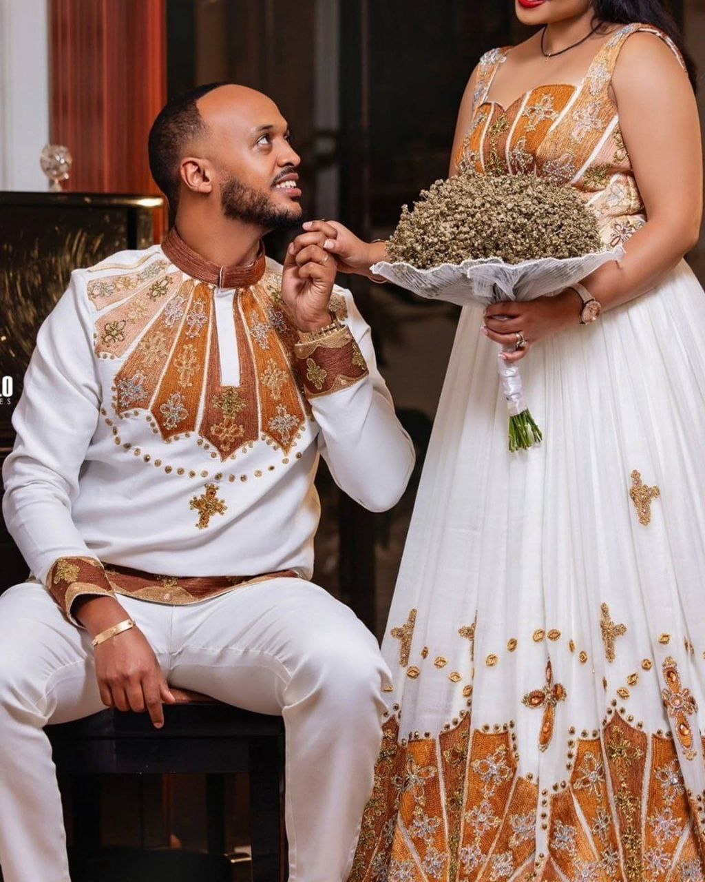 Matching Ethiopian Wedding Dress Set Traditional Ethiopian Clothing for Couples Elegant Habesha Matching Wear 116