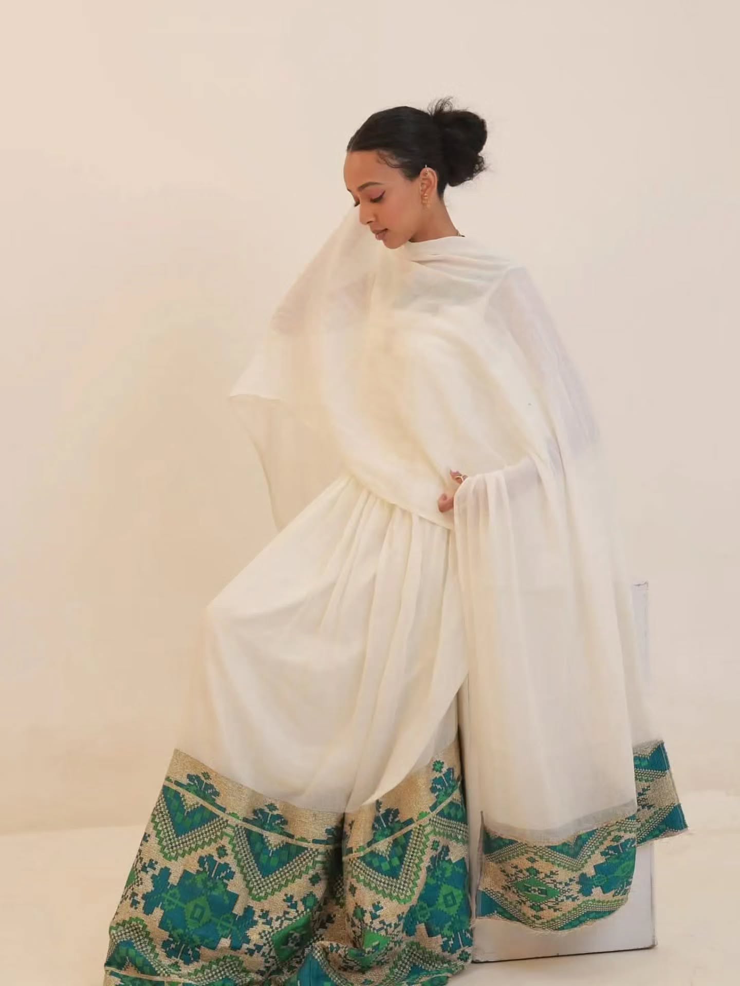 Elegant Habesha Kemis Traditional Habesha Dress For Special Events Green Embroidery Habesha Dress 120