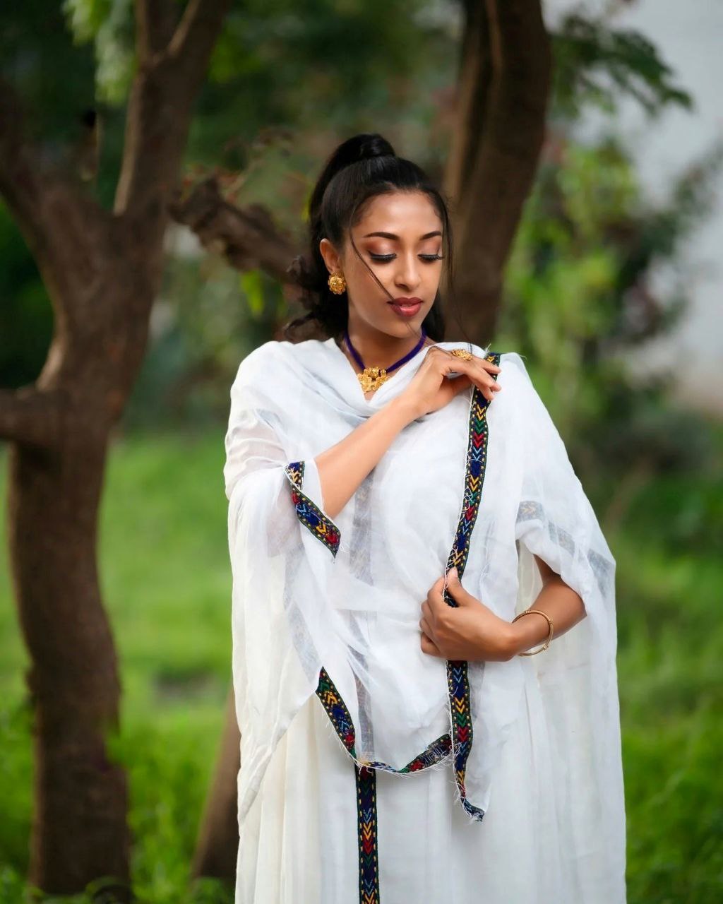 Classic White Habesha Dress Minimalist Multicolor Cross Design Ethiopian Clothing Traditional Elegance Habesha Kemis 144
