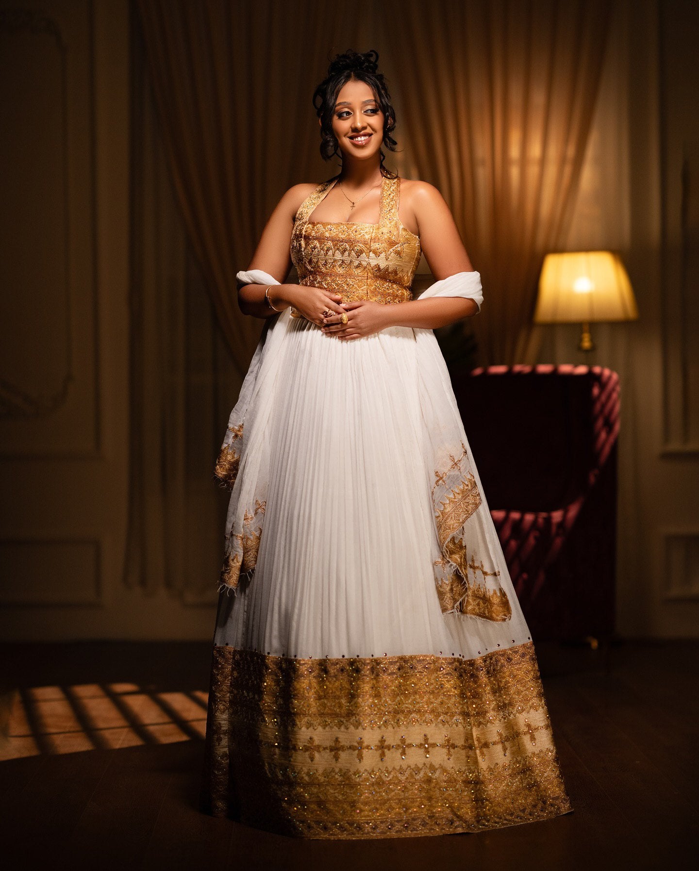Luxurious Habesha Dress Golden Traditional Ethiopian Wedding Dress Cultural Habesha Kemis For Wedding 161