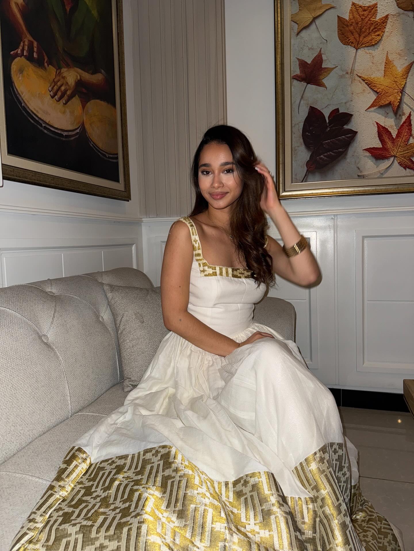 Sleeveless Ethiopian Traditional Dress white and gold Habesha Kemis Modern design Habesha Dress 180
