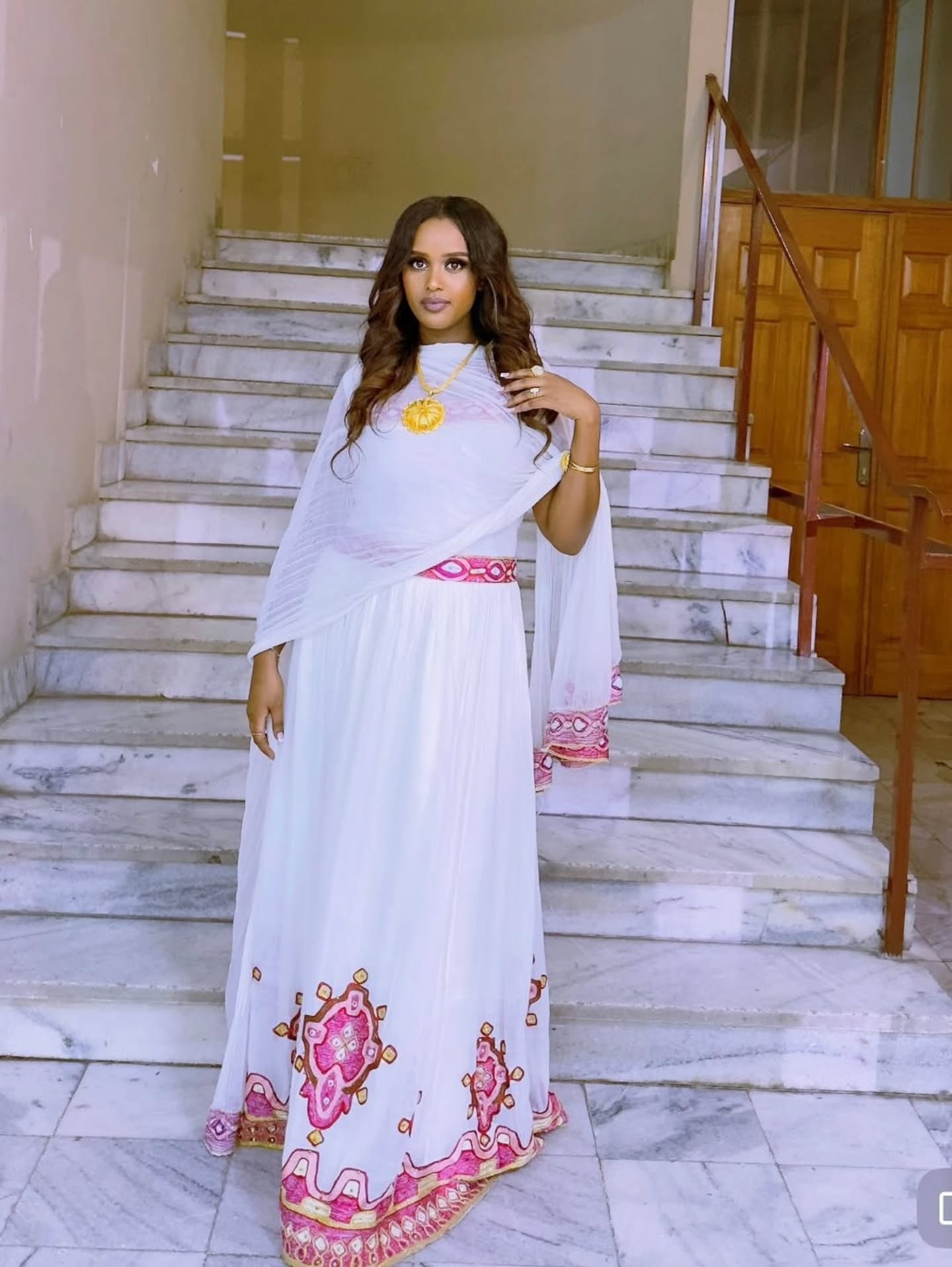 Habesha Dress For Festive Beautiful Traditional Ethiopian Clothing Pink And Gold Embroidery Habesha Kemis 187