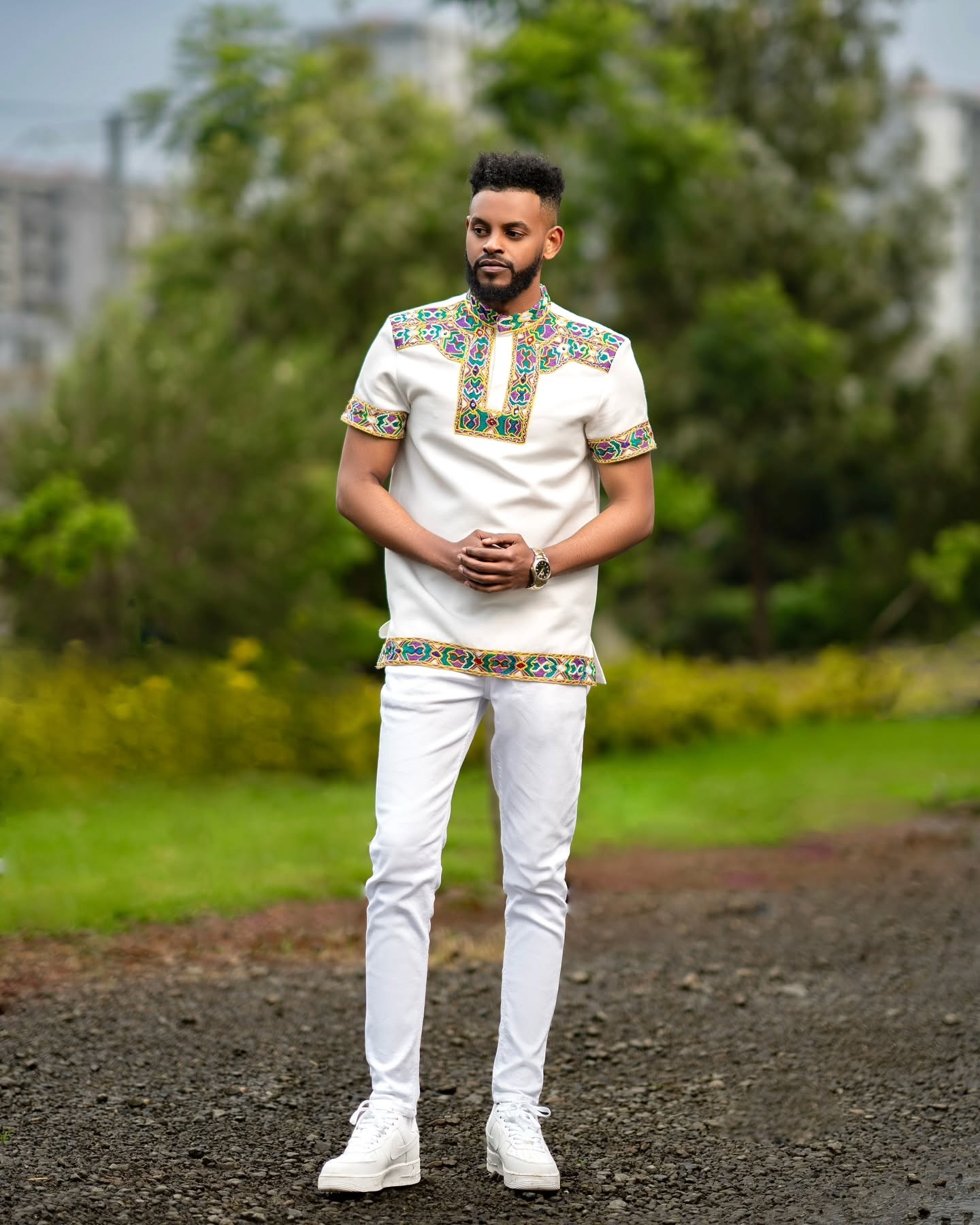 Men’s Short Sleeve Ethiopian Traditional Shirt White Men's Shirt For Special Celebration 190