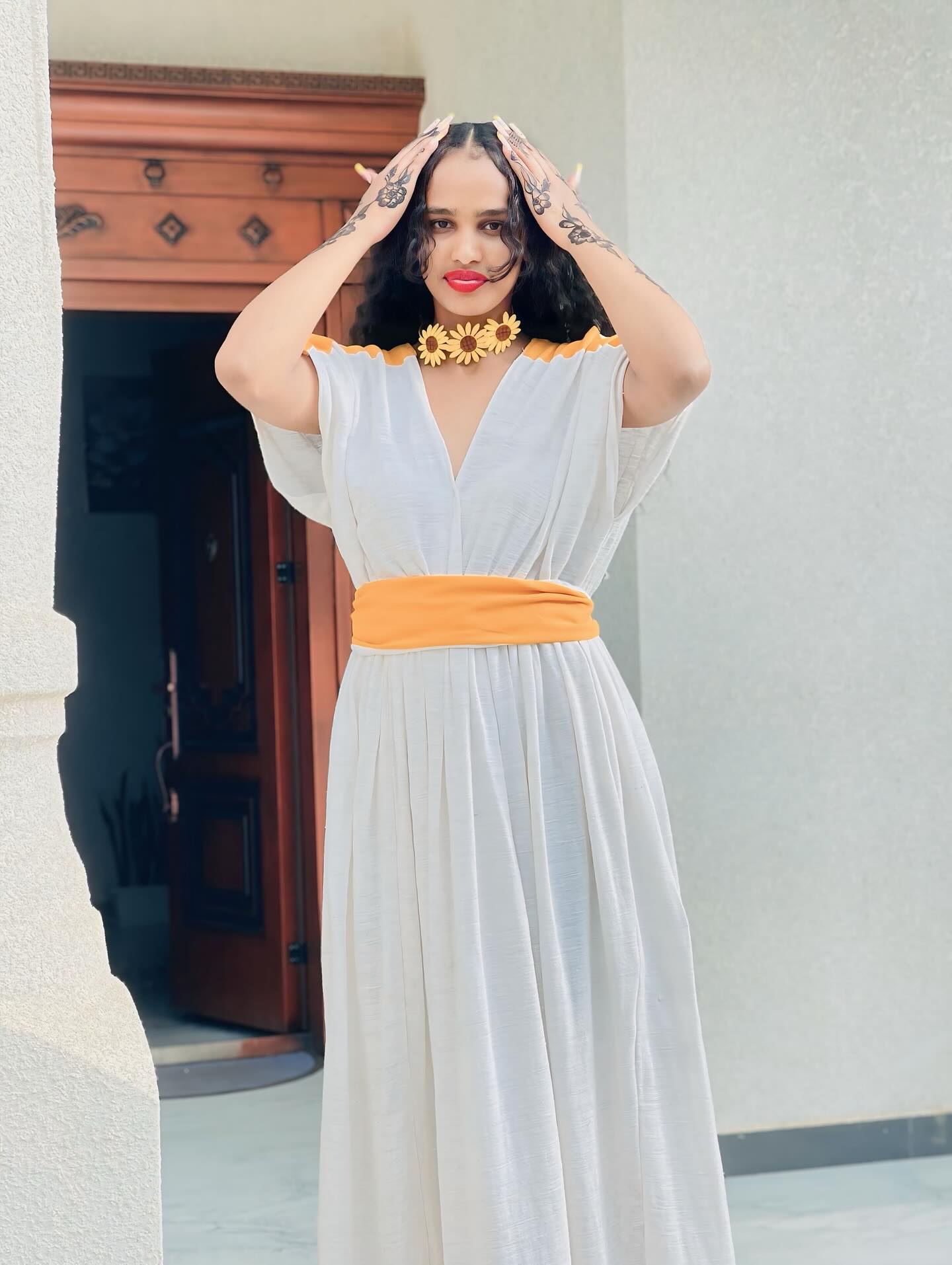 Orange And White Ethiopian Traditional Dress Simple Habesha Kemis Unique Habesha Dress For Event 194