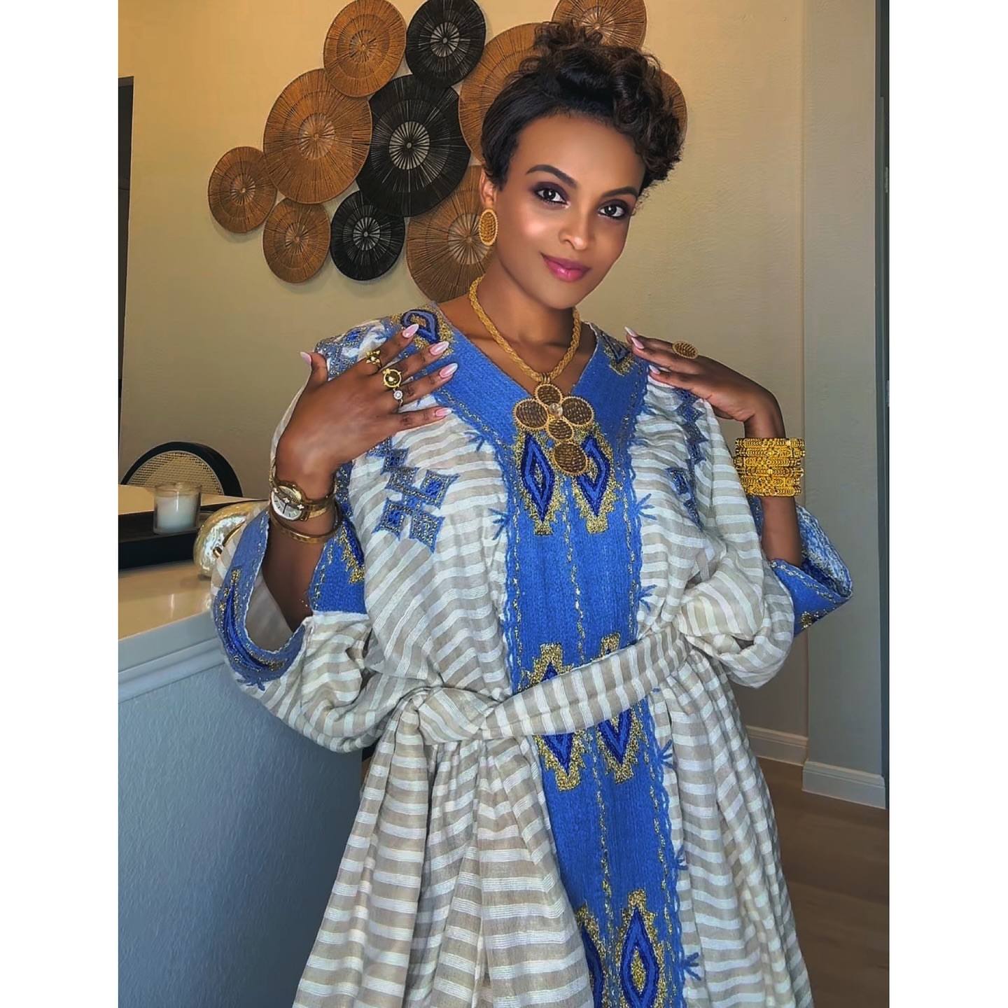 Blue & White Habesha Dress Authentic Traditional Ethiopian Clothing Timeless Habesha Kemis 135