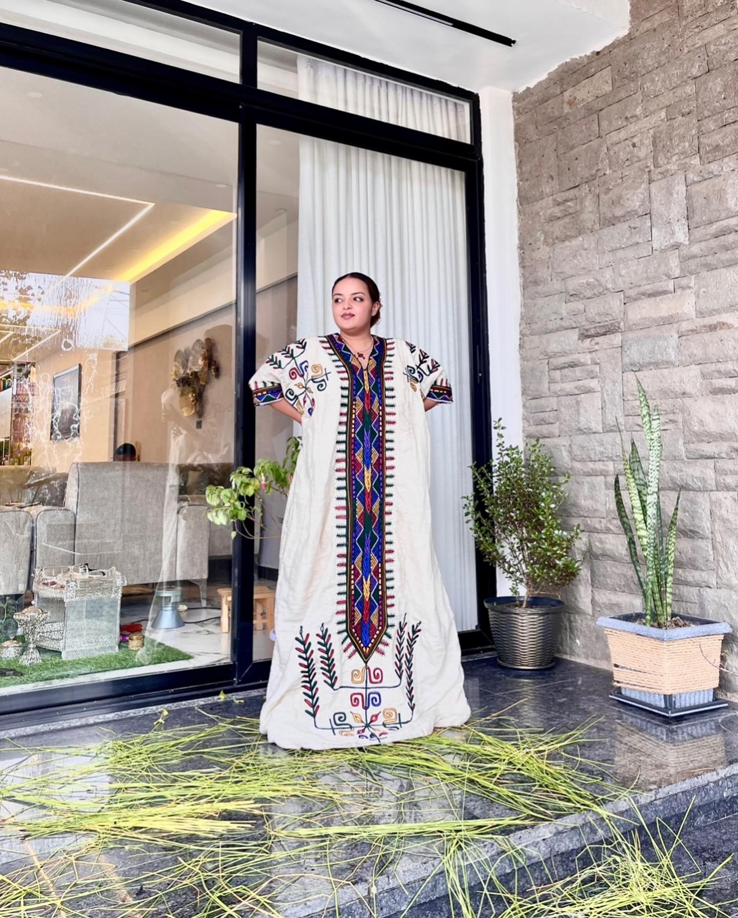 Traditional Habesha Dress Blue and Gold Embroidery Habesha Kemis Stunning Ethiopian & Eritrean Clothing 153