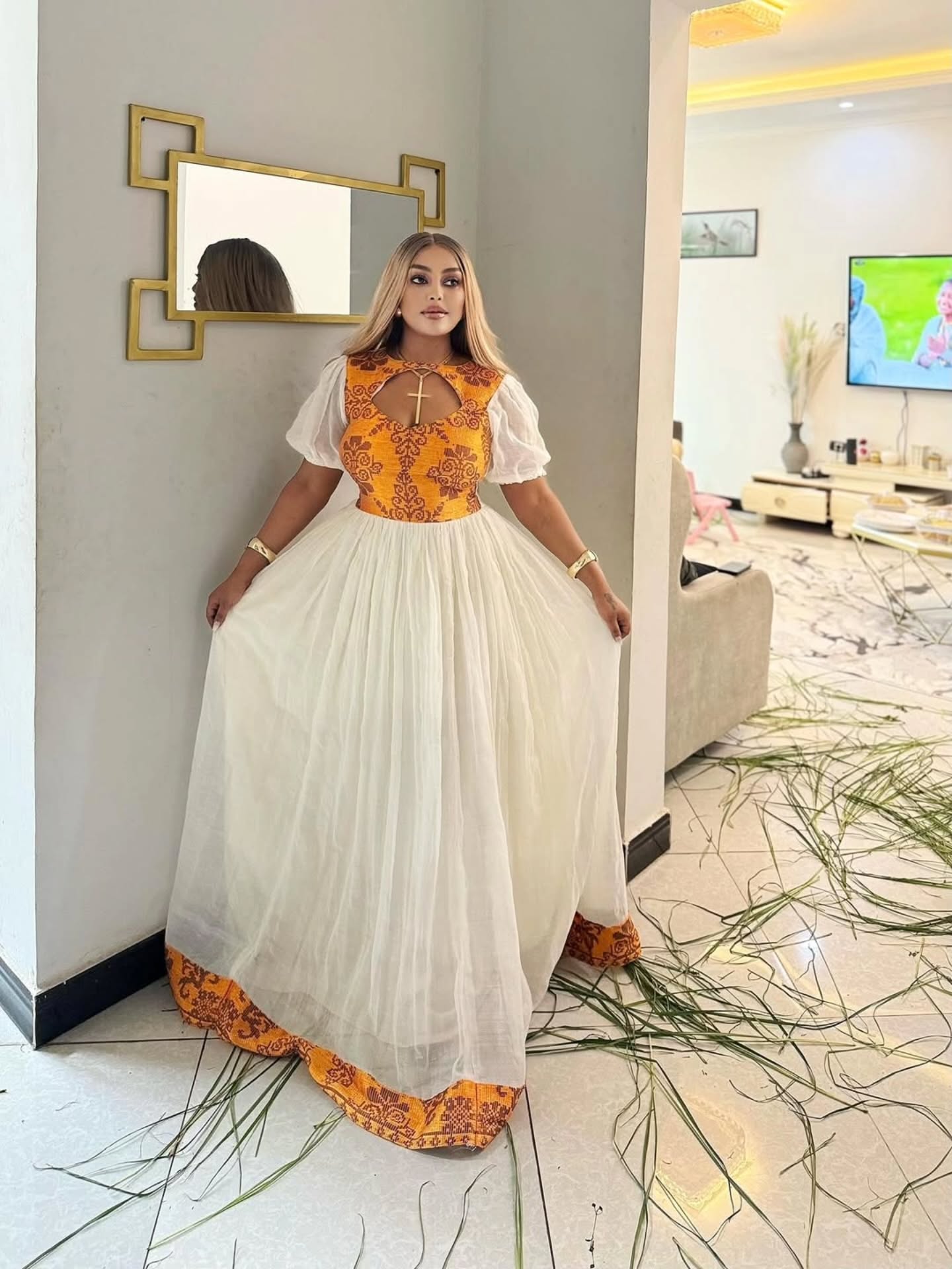 Stunning Ethiopian Traditional Dress Orange Pattern Habesha Kemis Habesha Dress Inspiration 159