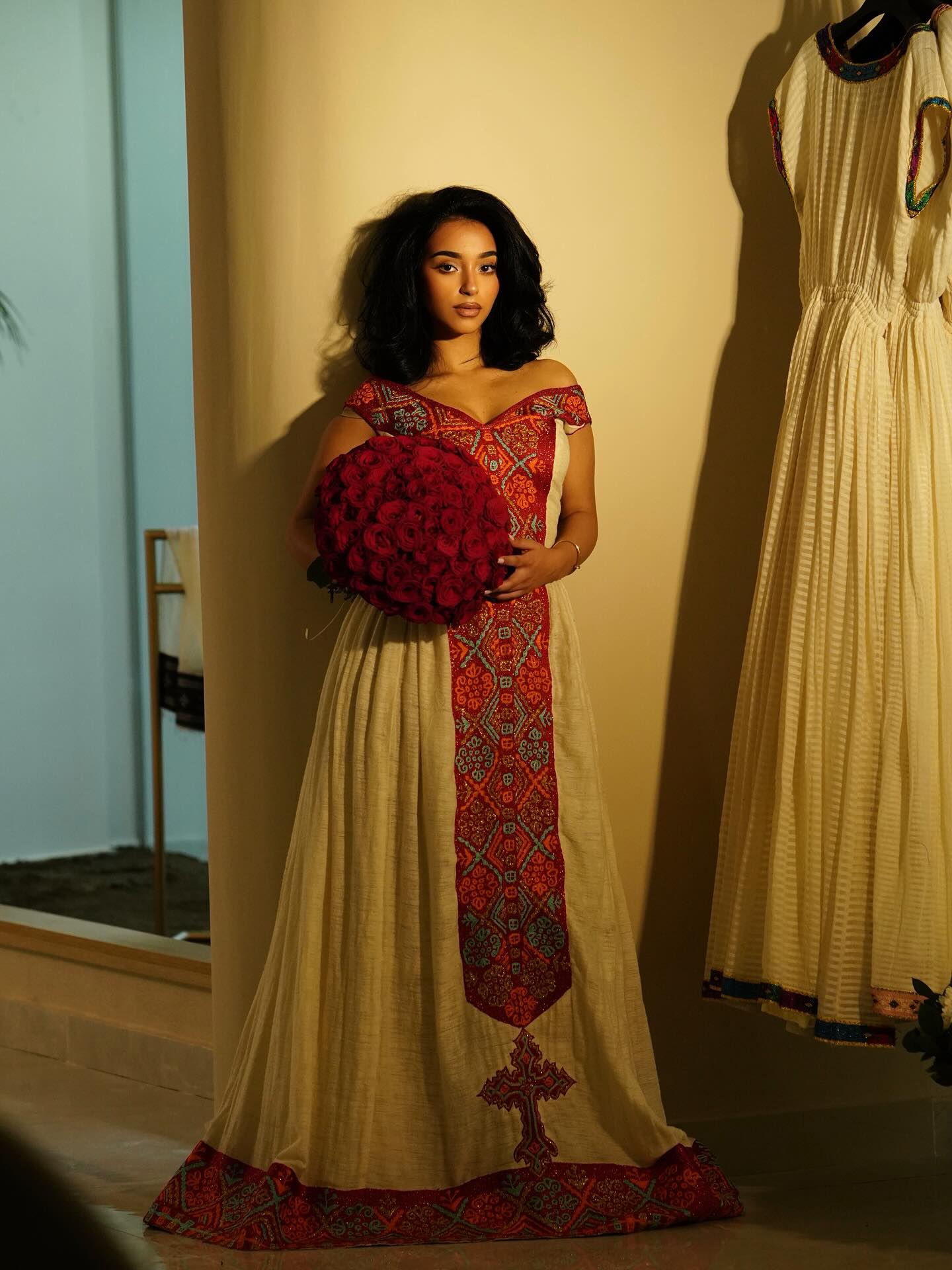 Graceful Ethiopian Traditional Dress Classic Habesha Kemis Red Embroidery Habesha Dress 176