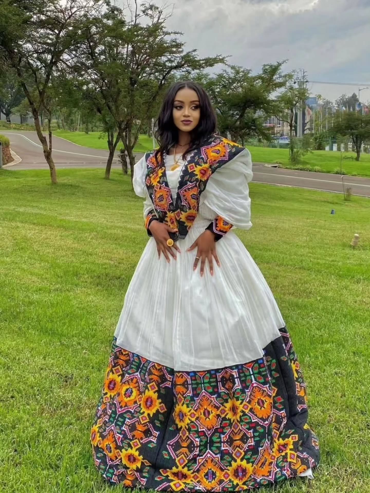 Traditional Ethiopian Wedding Dress Graceful Habesha Kemis Multicolored Embroidery Habesha Dress 181