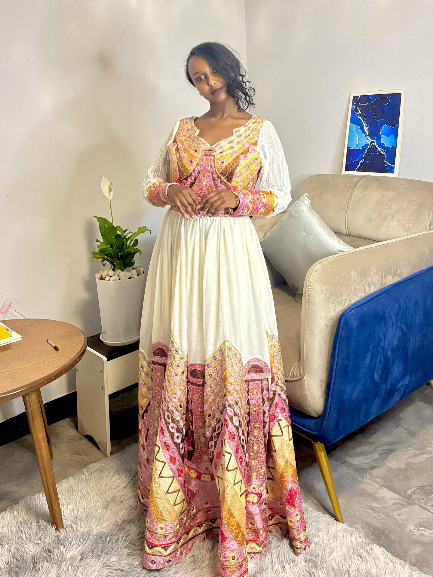 Graceful Habesha Kemis Traditional Ethiopian Wedding Dress Multicolor Embroidery Habesha Dress 184
