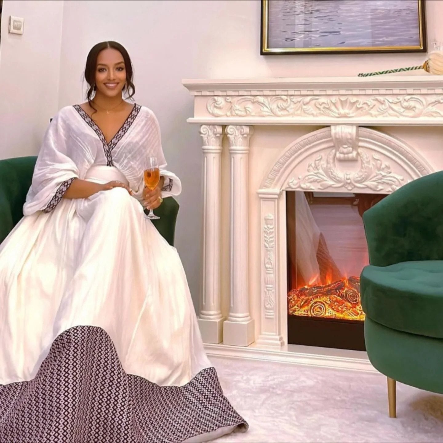 V-Neckline Habesha Kemis Modern Elegance Habesha Dress Stunning Ethiopian Dress 188