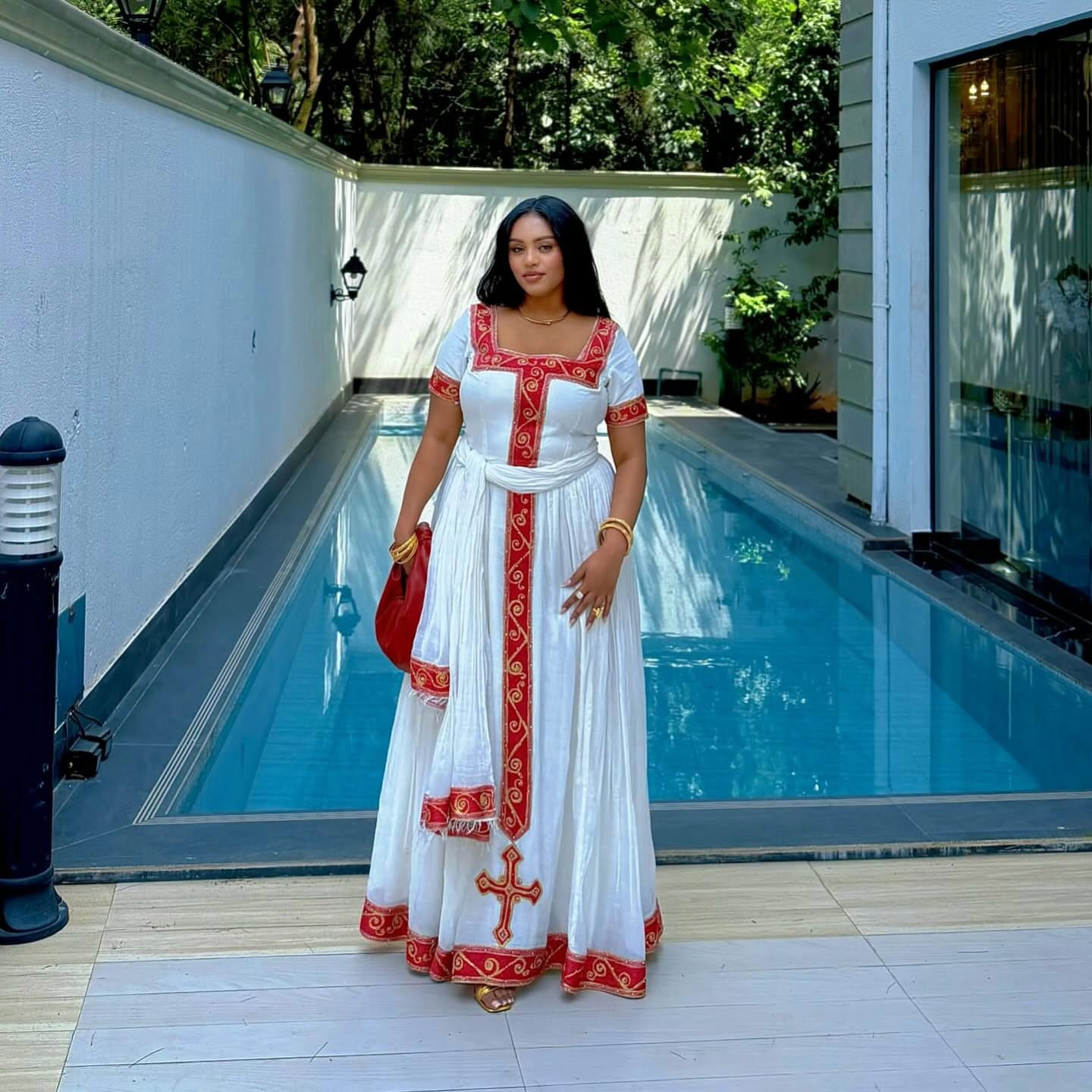 Red Embroidery Traditional Ethiopian dress Festive Habesha Kemis Handmade Habesha Dress 195