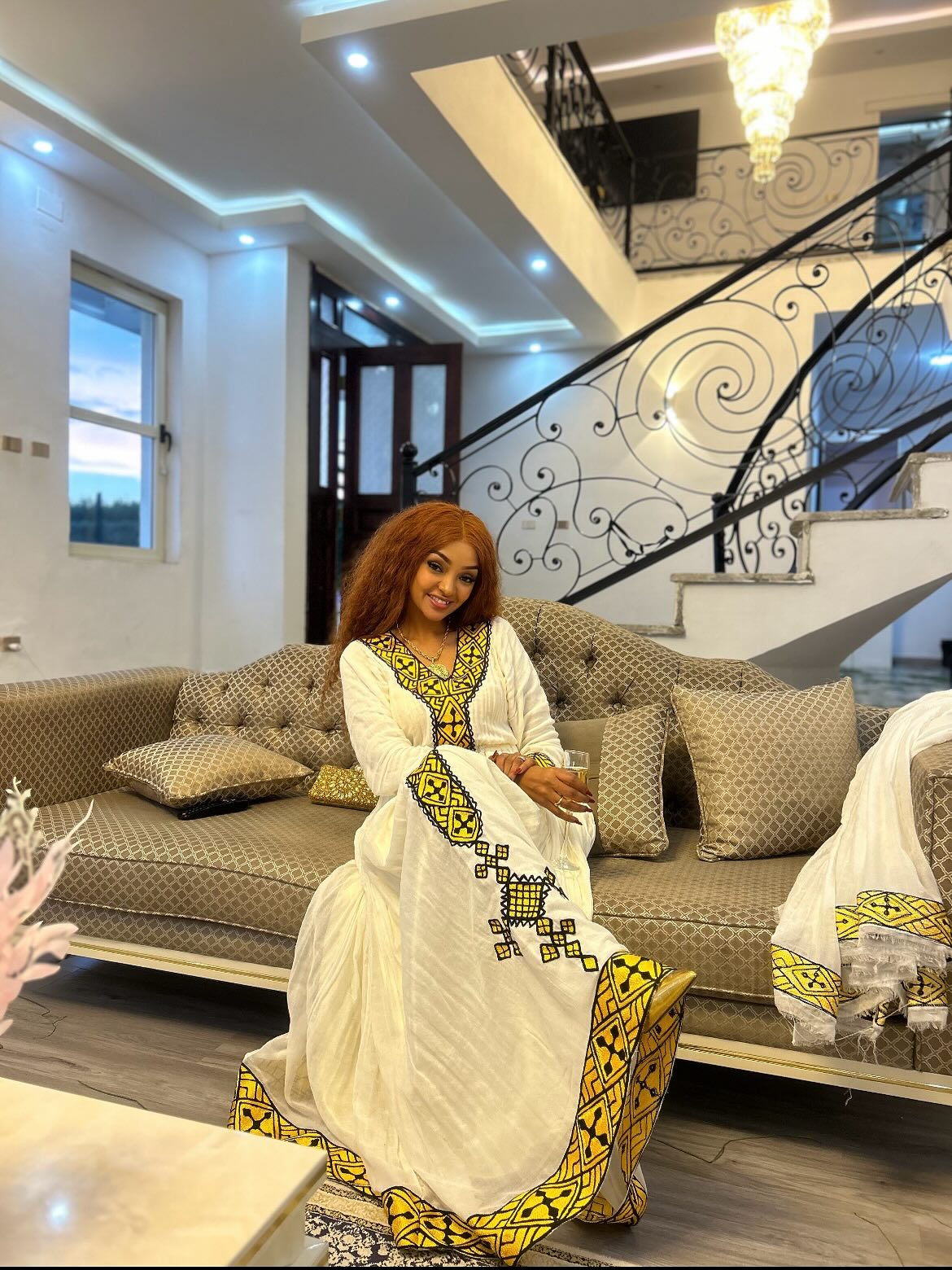 Habesha Dress Stylish Yellow & Black Ethiopian Clothing Habesha Kemis For Festive 255