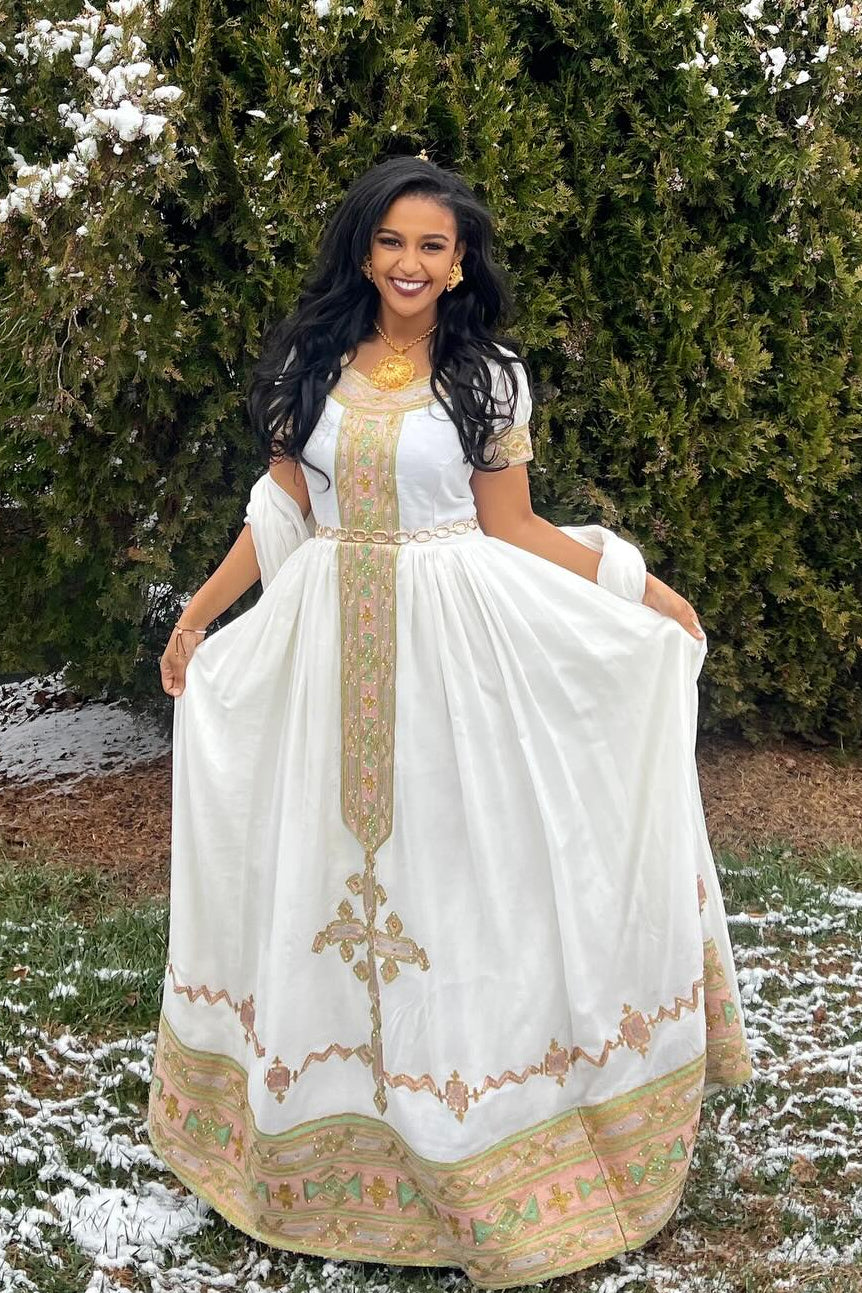 Robe Habesha pour femmes Robe éthiopienne traditionnelle intemporelle Charmant Habesha Kemis 343