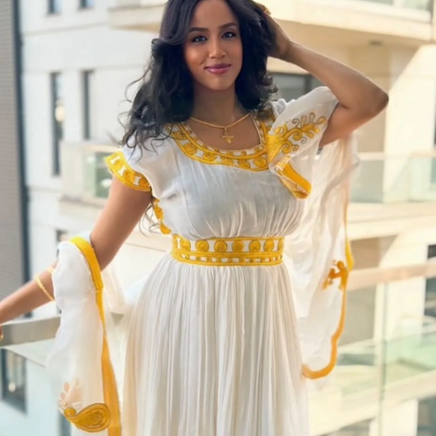 Golden Yellow Habesha Dress Design Habesha Kemis With Netela Timeless Ethiopian Clothing 0059