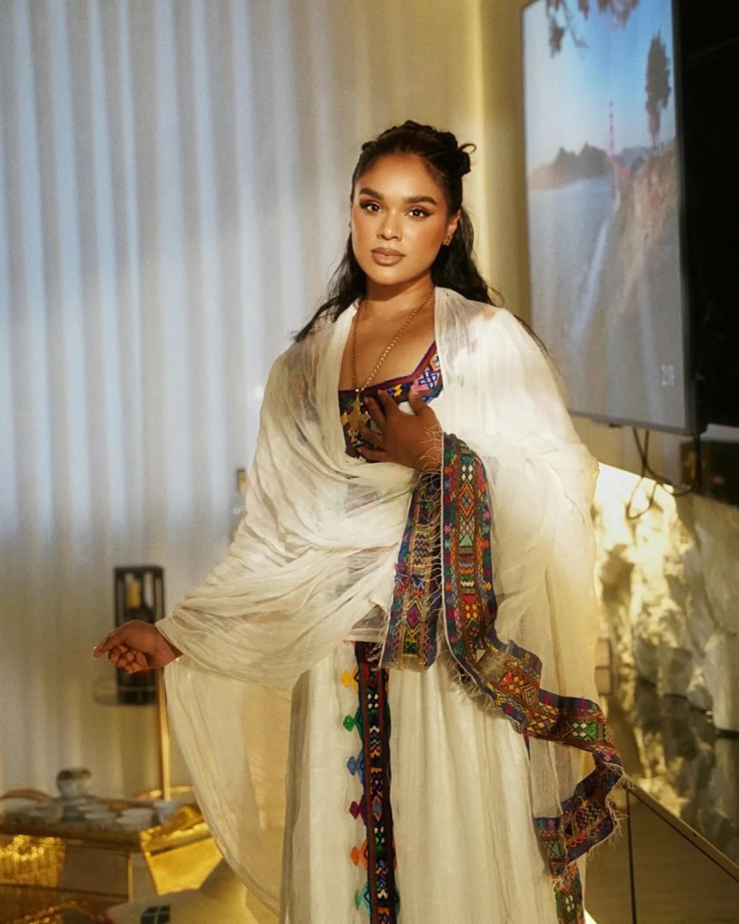 Multicolor Embroidery Ethiopian Cloth Gorgeous Design Habesha Kemis Traditional Touch Habesha Dress 0060