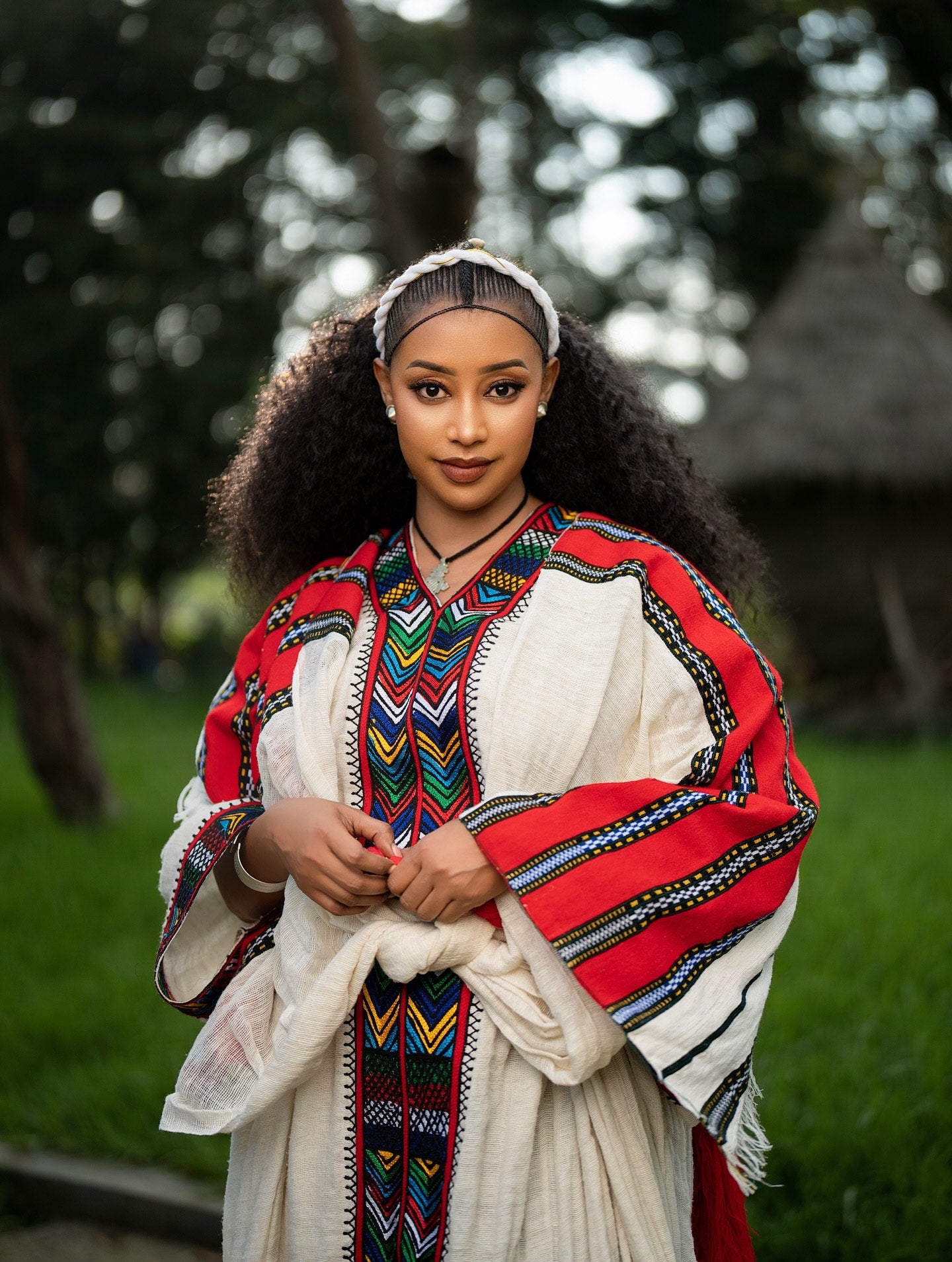 Stunning Traditional Habesha Kemis Red Tibeb Embroidery Habesha Dress Handwoven Ethiopian clothing 0070