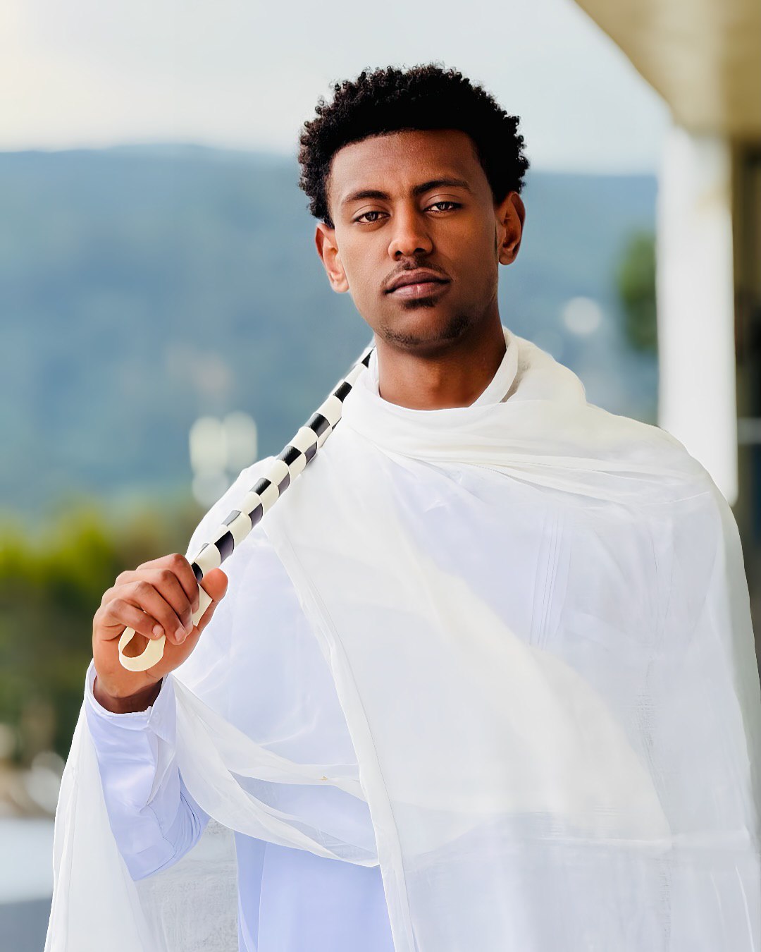 Classic Ethiopian Men’s Traditional Clothing White Outfit with Netela Cultural Men's Outfit 0071