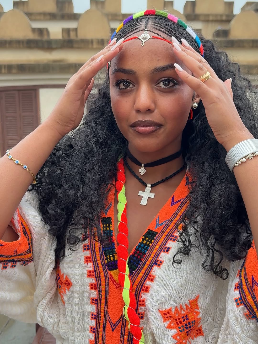 Traditional White Ethiopian Dress Orange Tibeb Patterns Habesha Kemis Classic Example Of Habesha Dress 0078