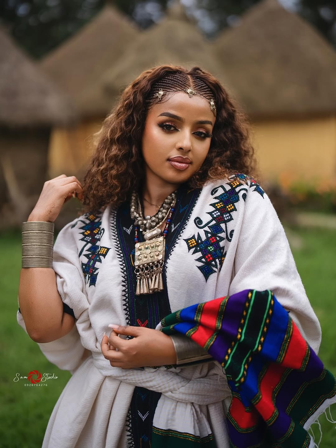 Elegant Ethiopian Traditional Dress Deep-Toned Handwoven Habesha Dress Multicolor Embroidery Habesha Kemis 0091