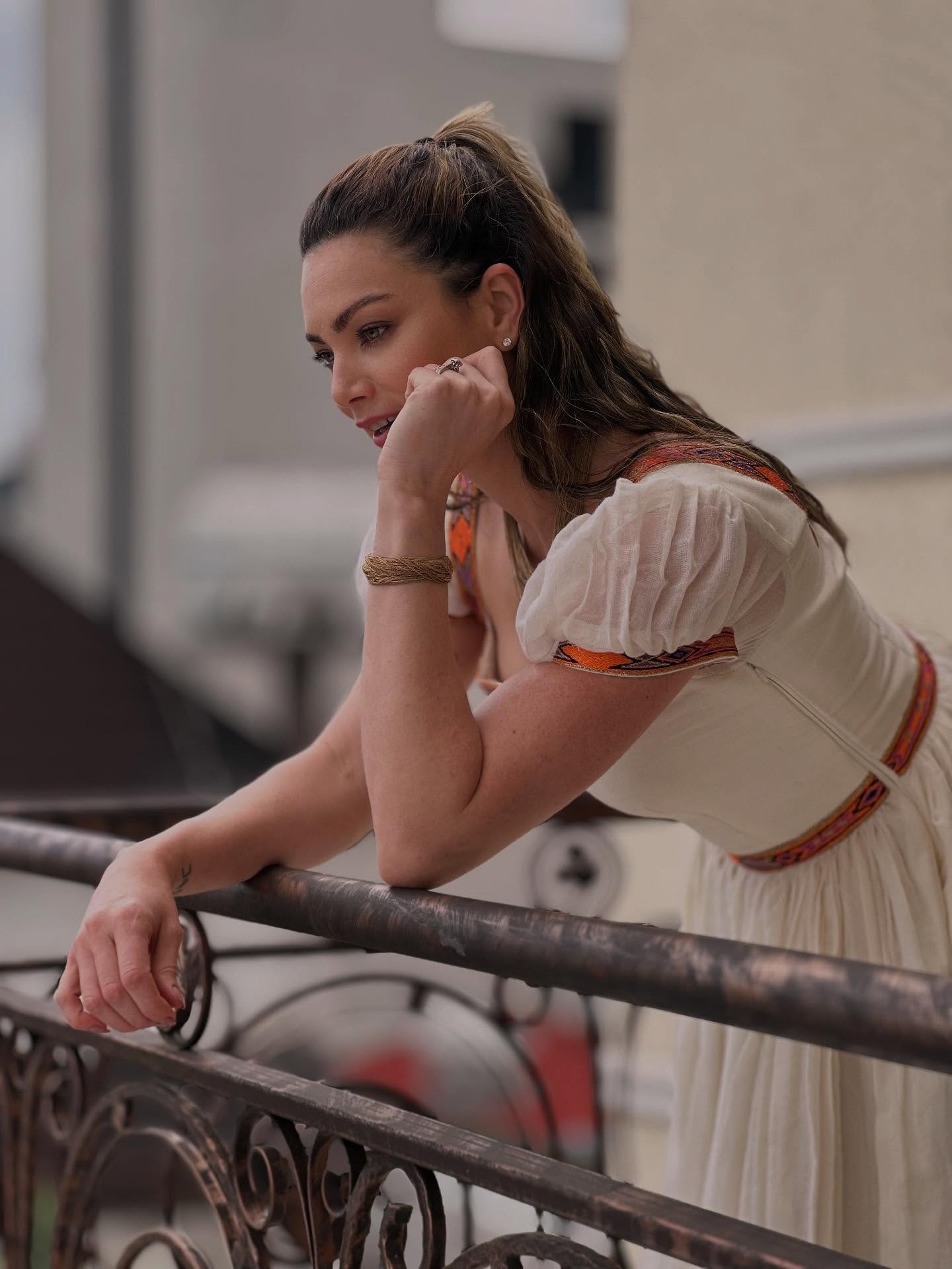 Traditional Ethiopian Dress Cream with Orange Handwoven Habesha Kemis Short Sleeve Cultural Habesha Dress 0093