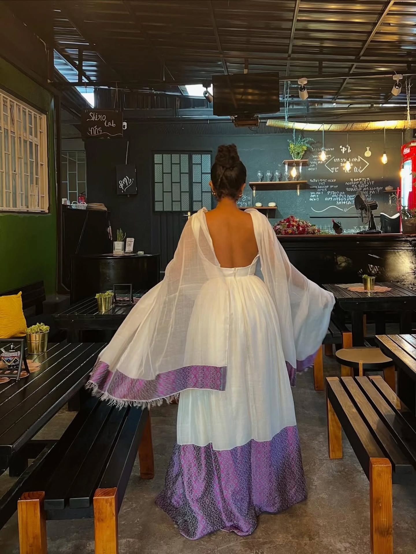 Open-Back Ethiopian Habesha Kemis Layered Purple Tibeb Ethiopian Cloth Stunning Habesha Dress For Celebrations 100