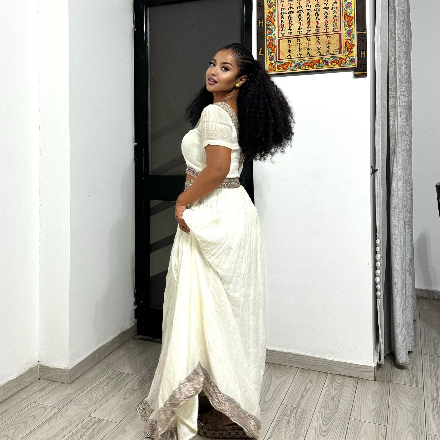 Modern Habesha Dress with Silver Embroidery Elegant Habesha Kemis High Quality Handwoven Habesha Kemis 113