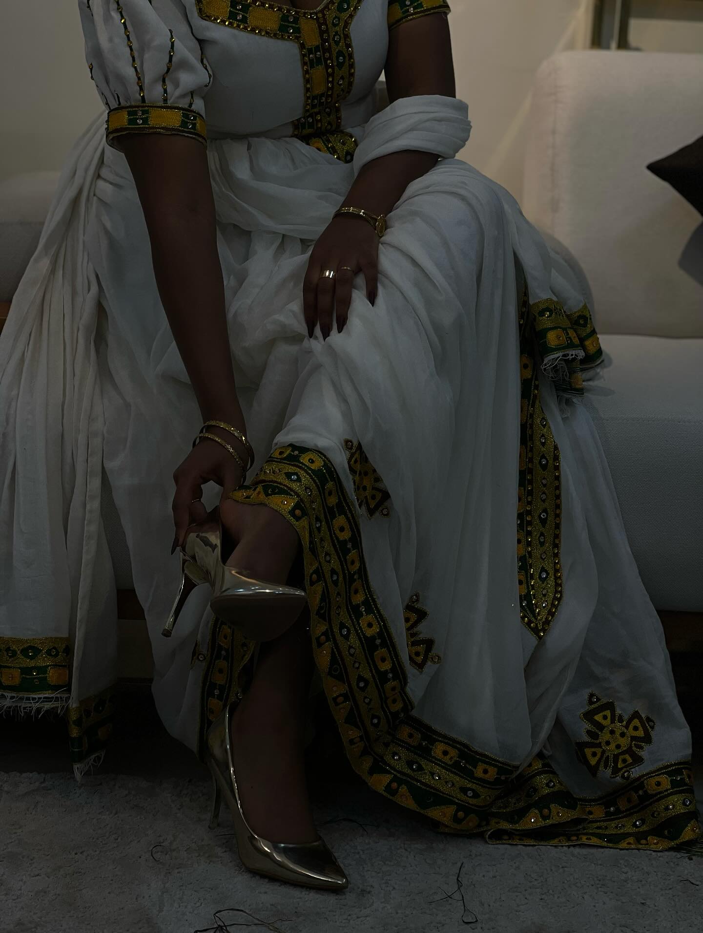 Traditional Ethiopian Dress Yellow Cross Embroidery Habesha Kemis Stunning Habesha Dress For festive 166