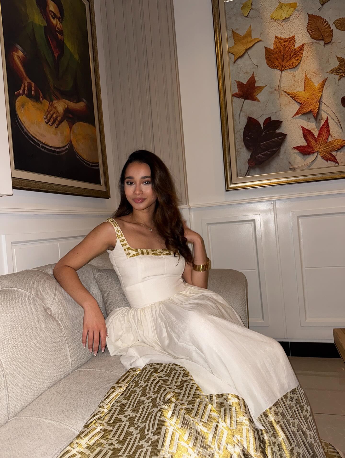 Sleeveless Ethiopian Traditional Dress white and gold Habesha Kemis Modern design Habesha Dress 180