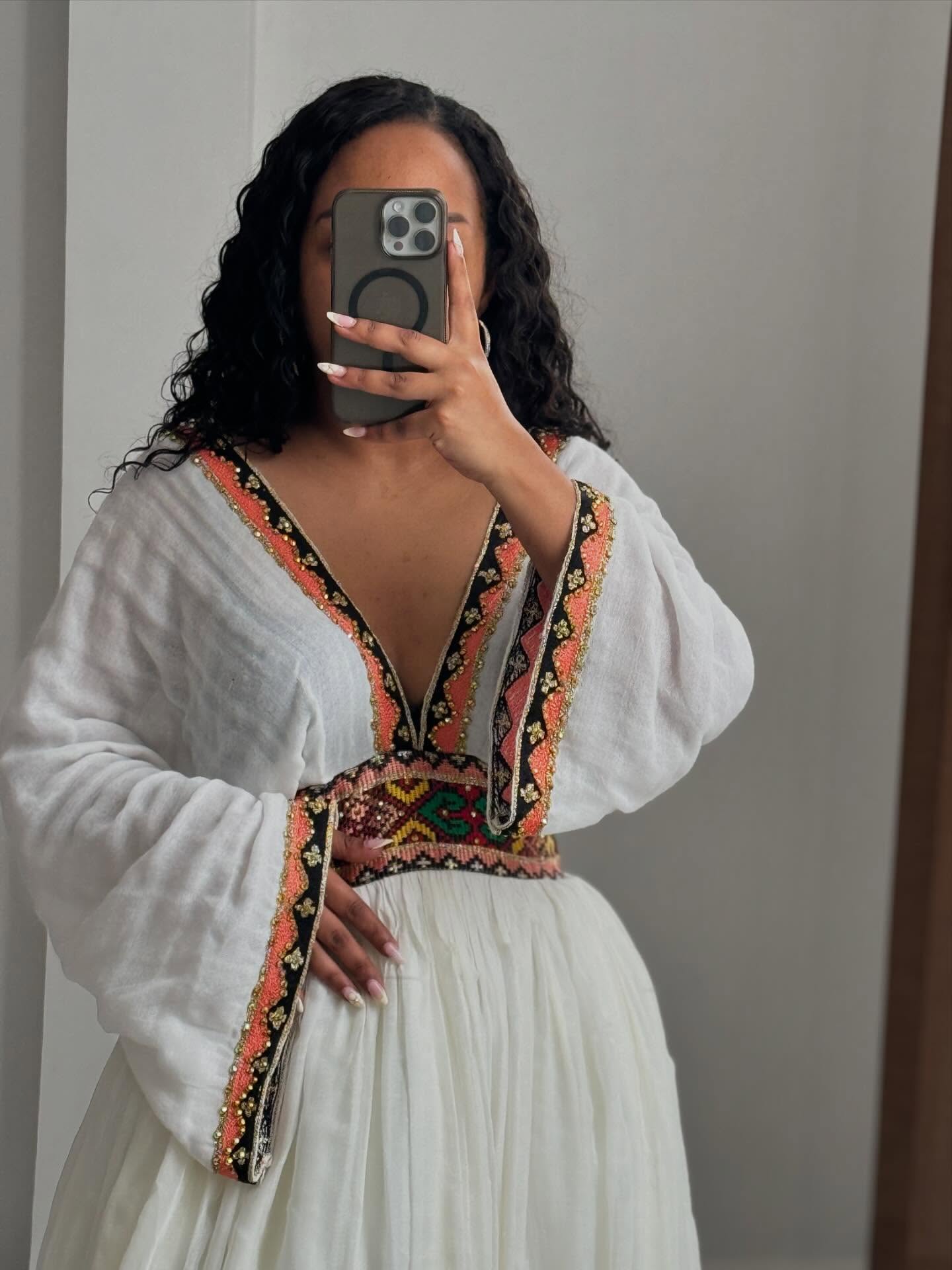 V-Neckline Ethiopian Traditional Dress Timeless Habesha Kemis Handwoven Habesha Dress 191