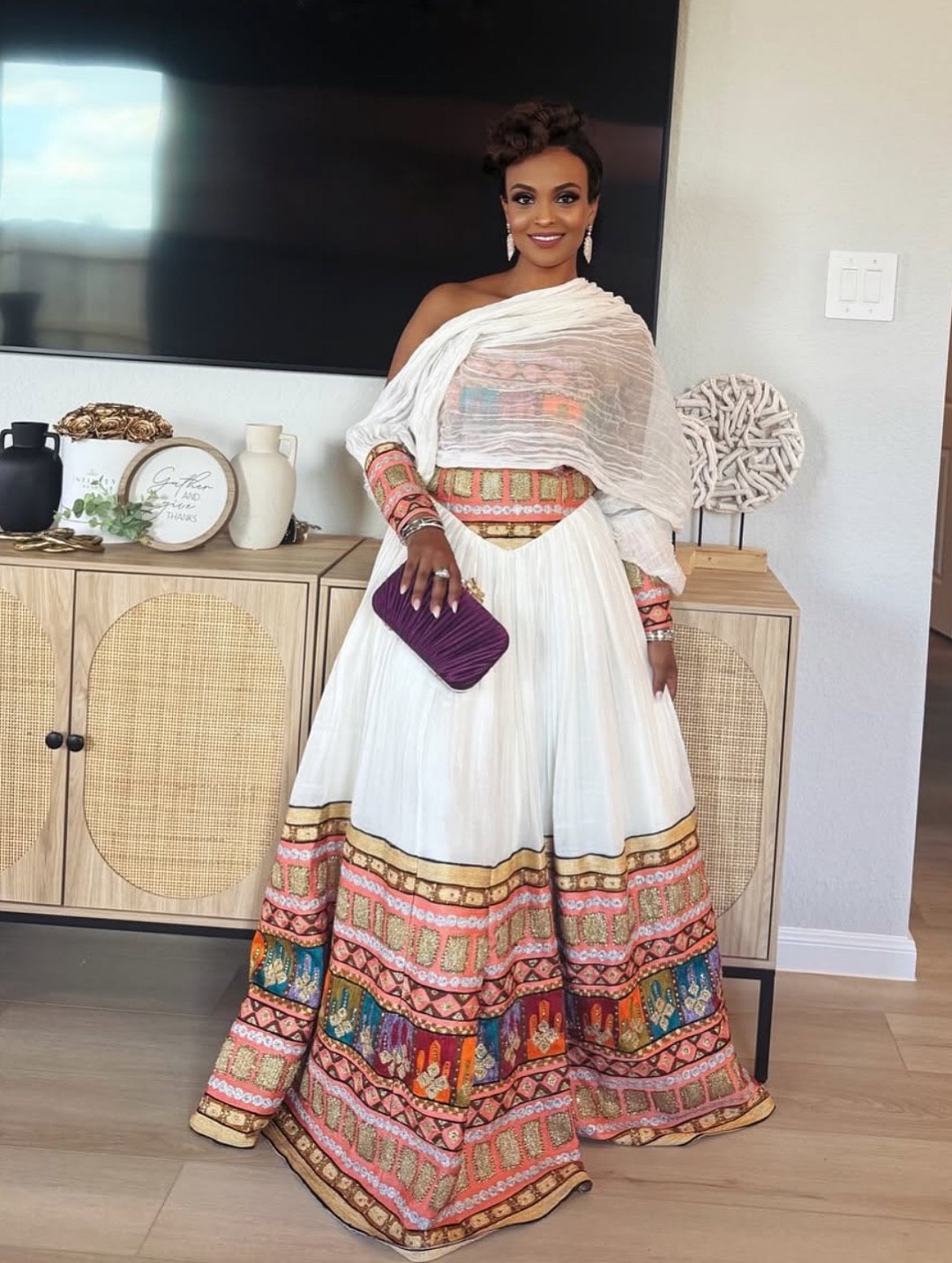 Multicolor Embroidery Habesha Kemis Traditional Ethiopian Wedding Dress Elegant Habesha Dress 126