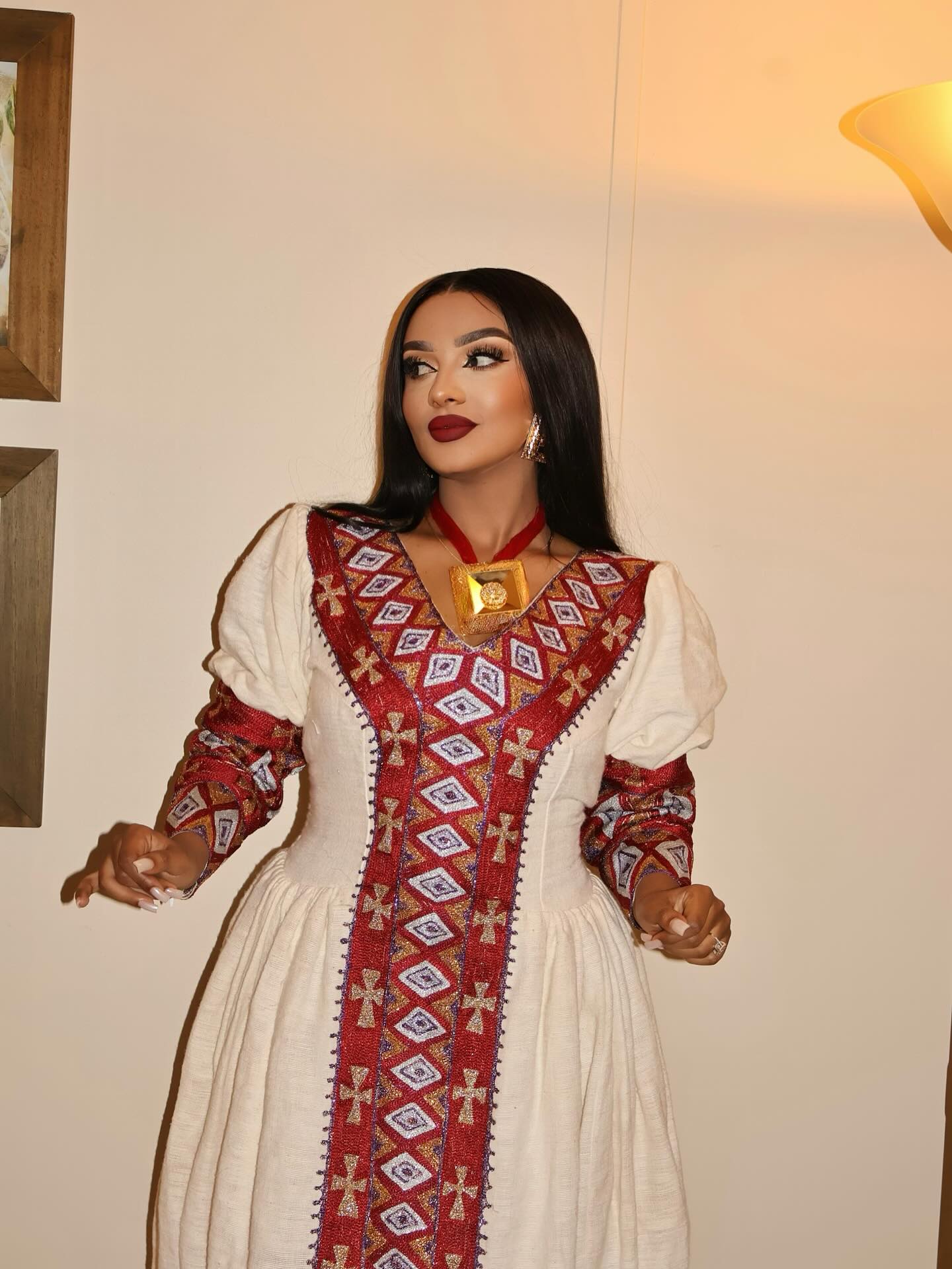 Red & Cross Embroidery Habesha Dress Traditional Ethiopian Clothing Handwoven Habesha Kemis 147
